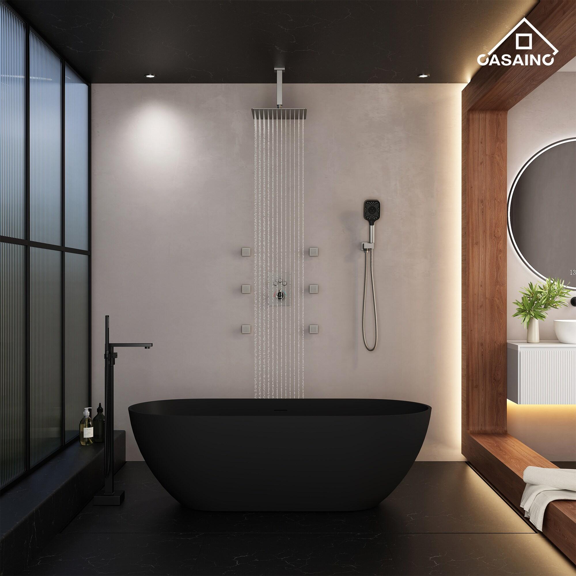 Revitalize 3-Function 12 Inch Ceiling Mount Rainfall Thermostatic Shower System with 6 Body Jets