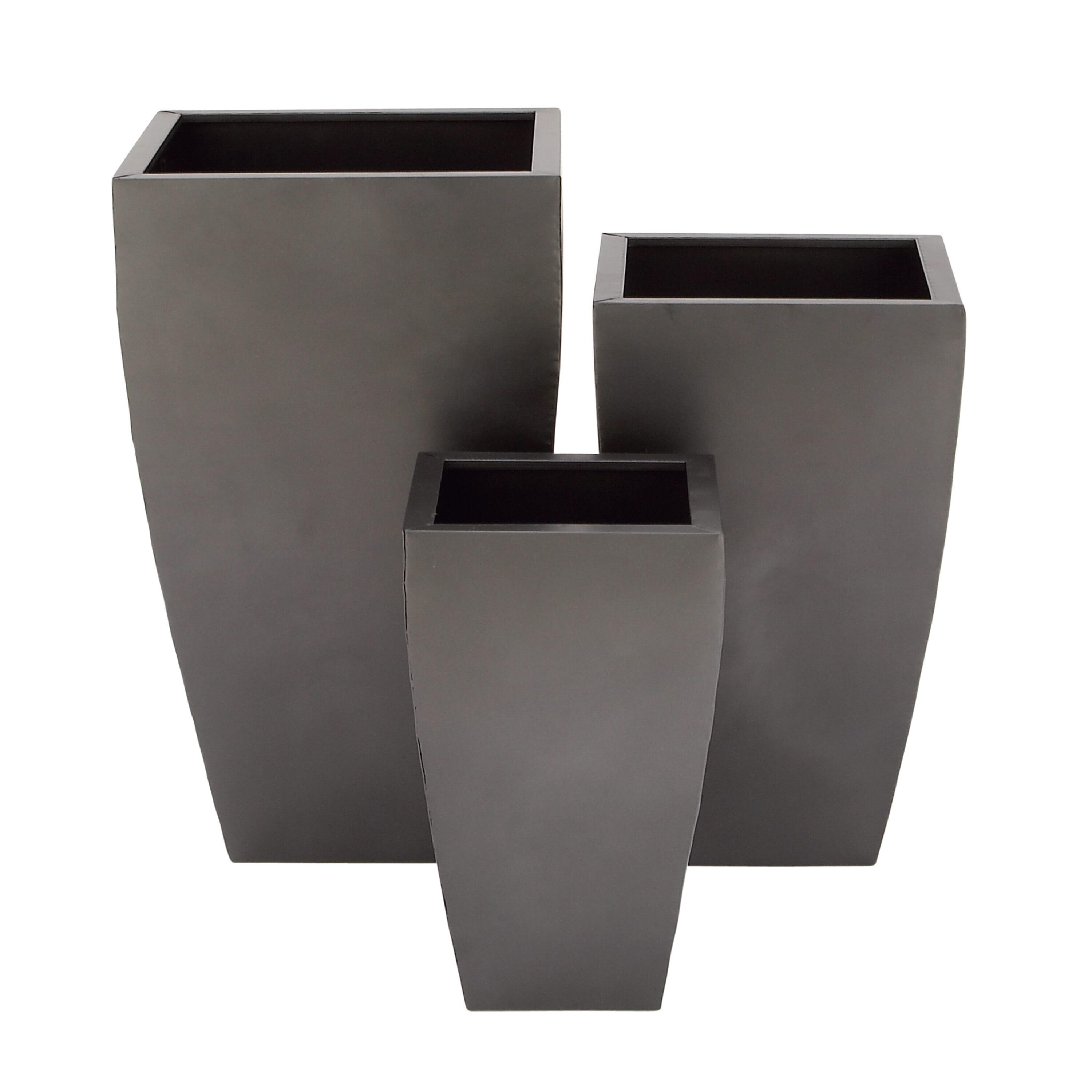 Set of 3 Modern Rectangular Metal Planters Black - Olivia & May: Iron Construction, Indoor/Outdoor Use, No Drainage Holes