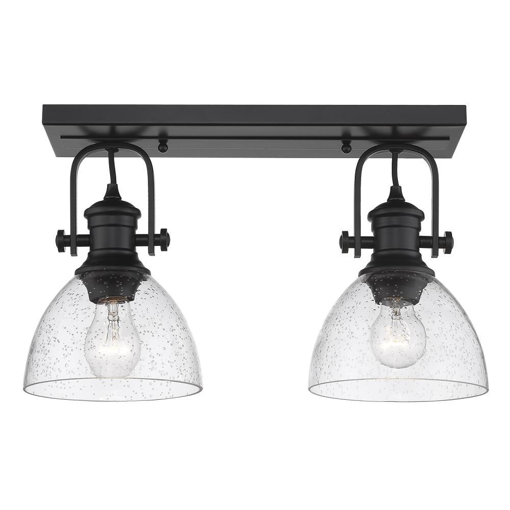 Golden Lighting Hines 2-Light Semi-flush in Matte Black with Seeded Glass