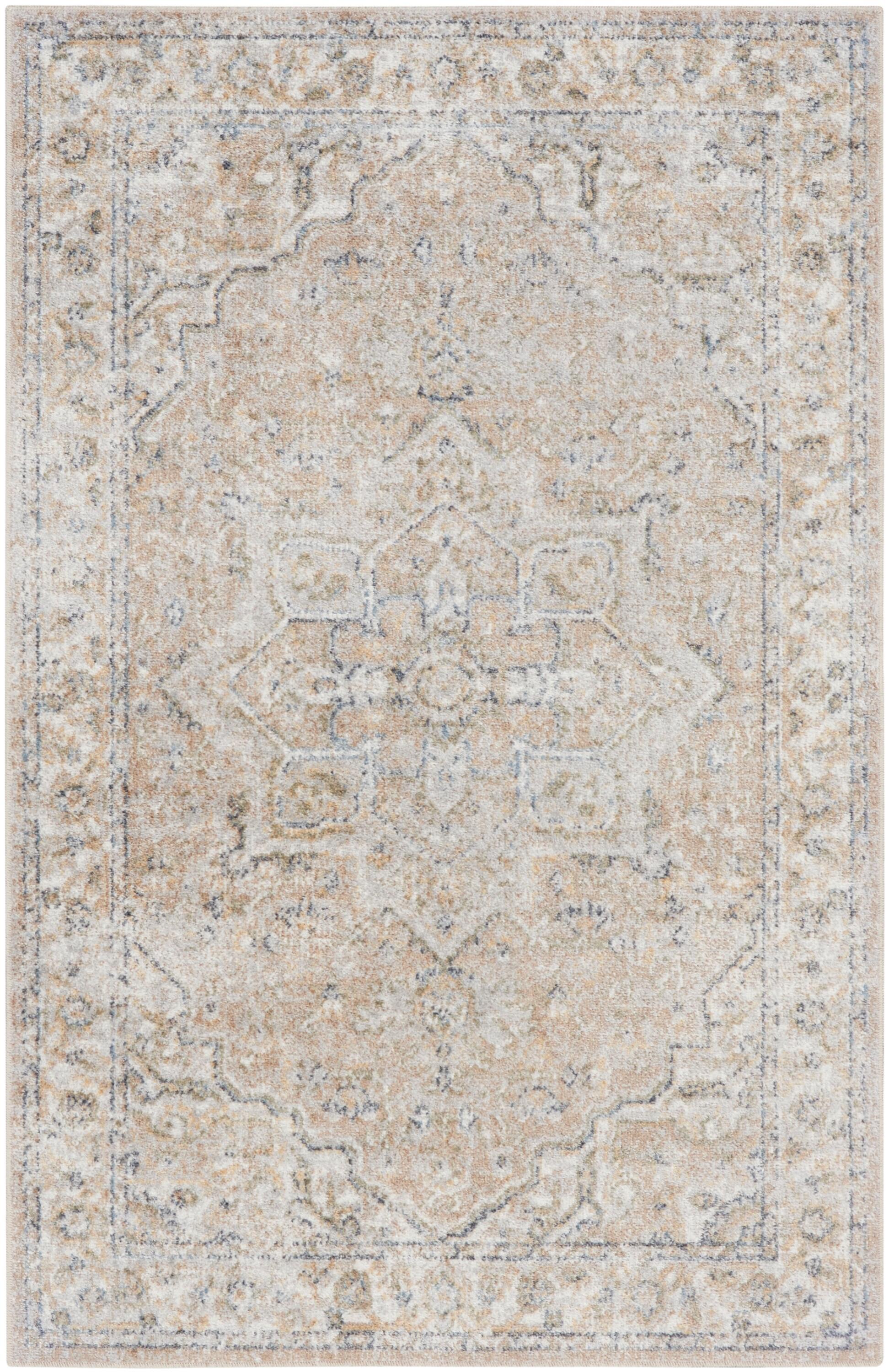 Nourison Astra Machine Washable Vintage Medallion Indoor Rug Beige 2'2" x 4'