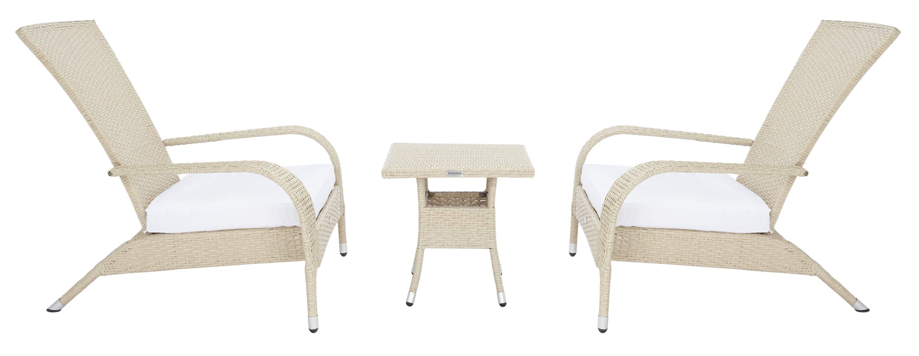 Edna 3 Piece Patio Outdoor Lounge Set - Beige/White Cushion - Safavieh