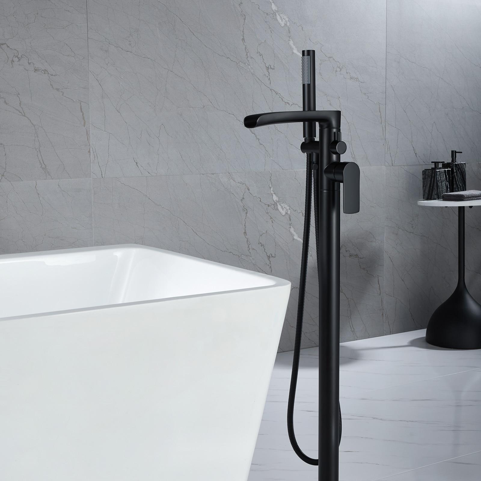 Single-Handle Freestanding Floor Mount Roman Tub Faucet Bathtub Filler with Hand Shower