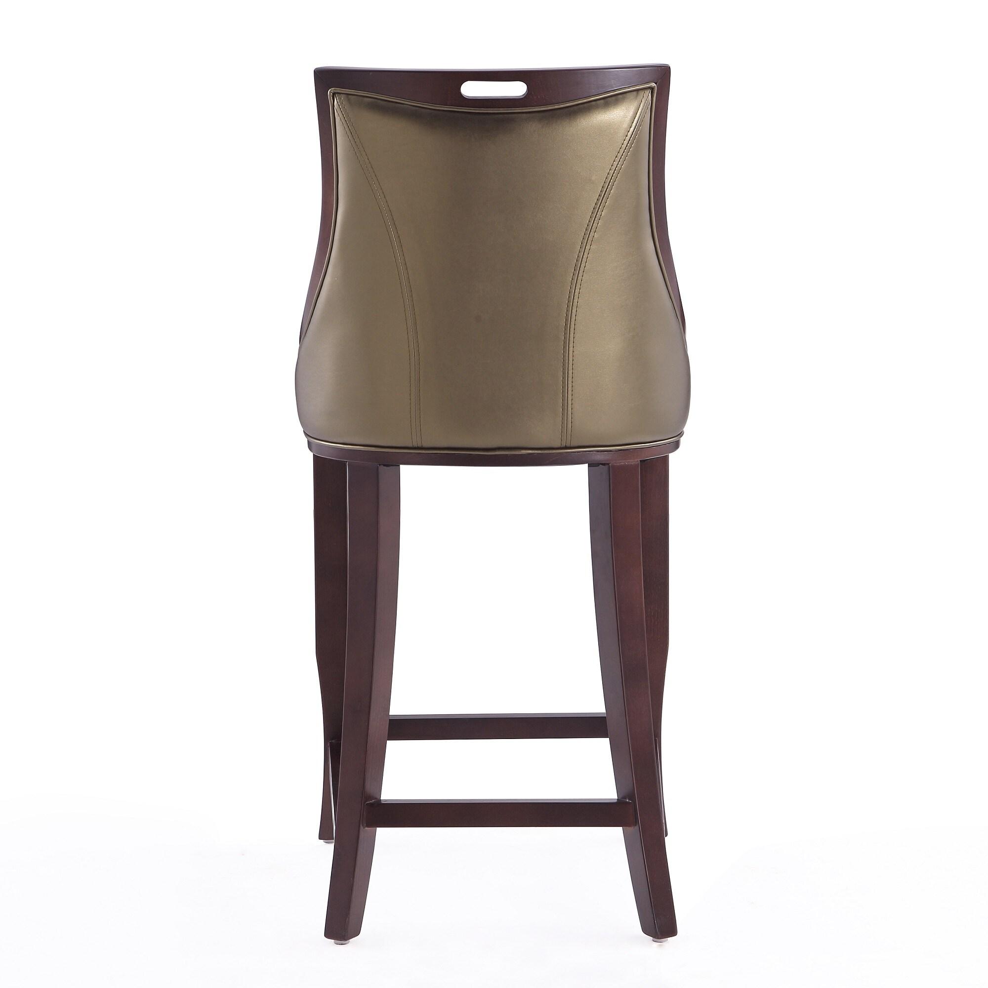 Set of 2 Emperor Upholstered Beech Wood Faux Leather Barstools Bronze - Manhattan Comfort: Semi-Gloss Finish, No Assembly Required