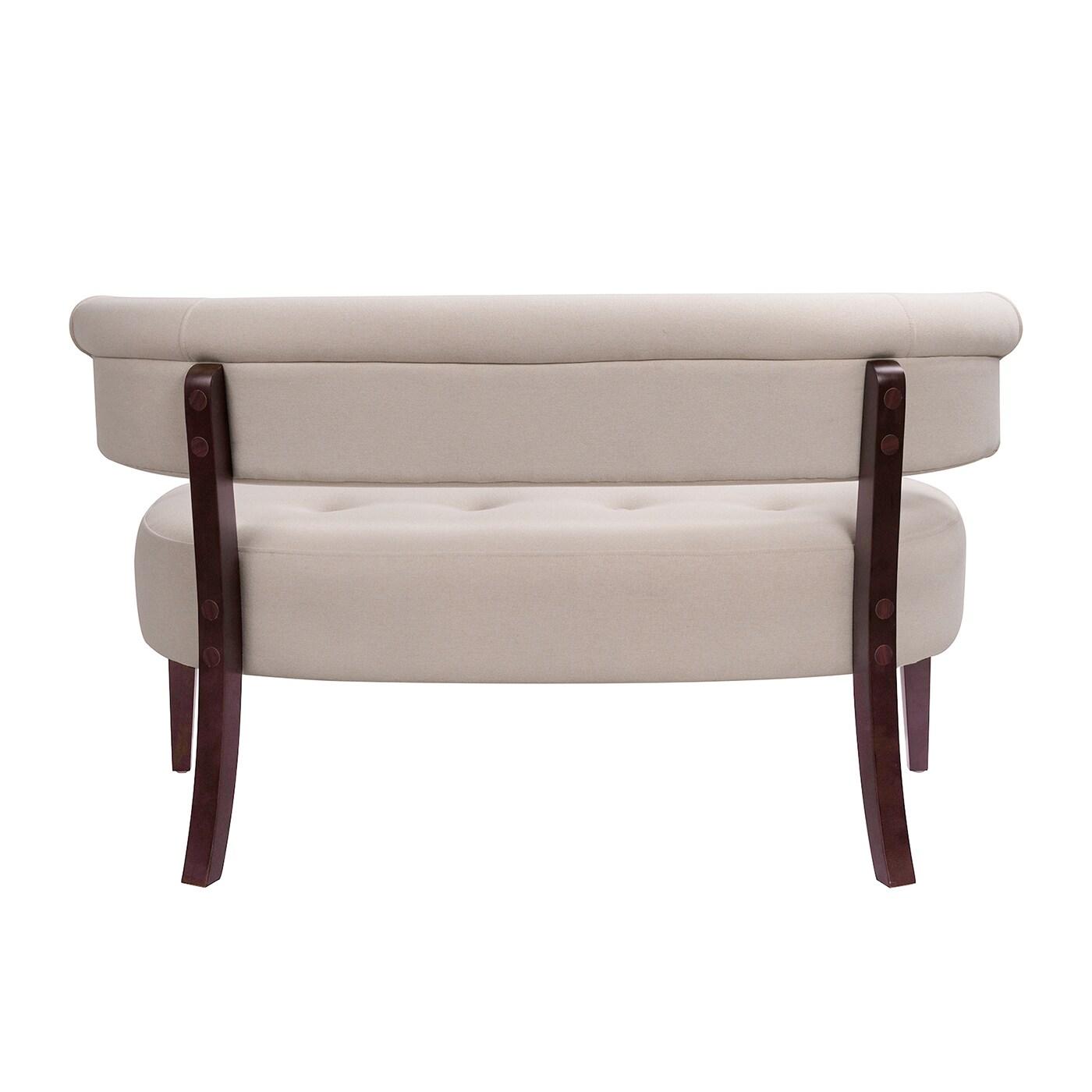 Jennifer Taylor Home Jared Roll Arm Tufted Polyester Fabric Bench, Sky Neutral Beige