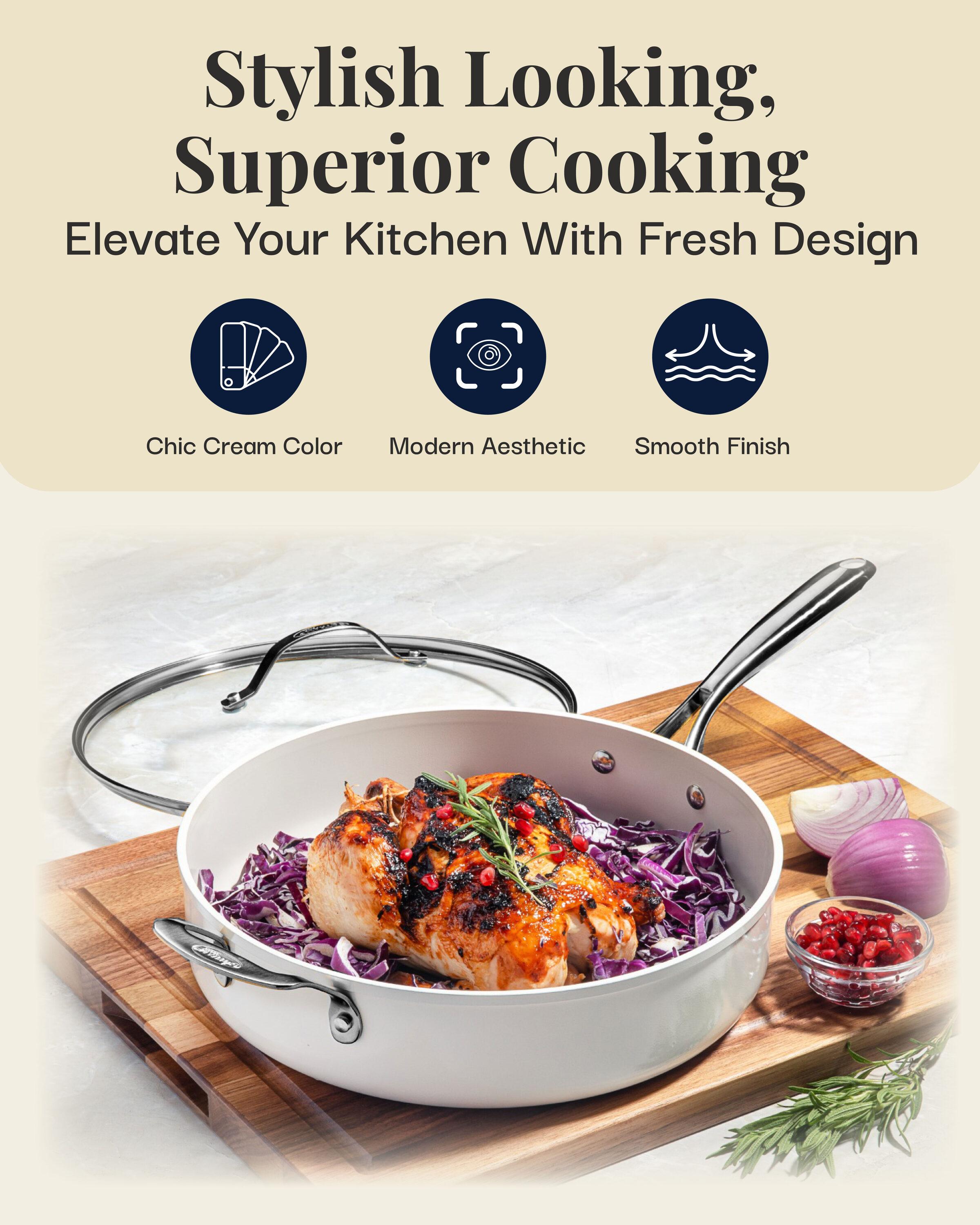 Gotham Steel Gotham Steel Naturals Cream Ultra Nonstick Ceramic 5.5 Qt Jumbo Cooker Pan with Lid