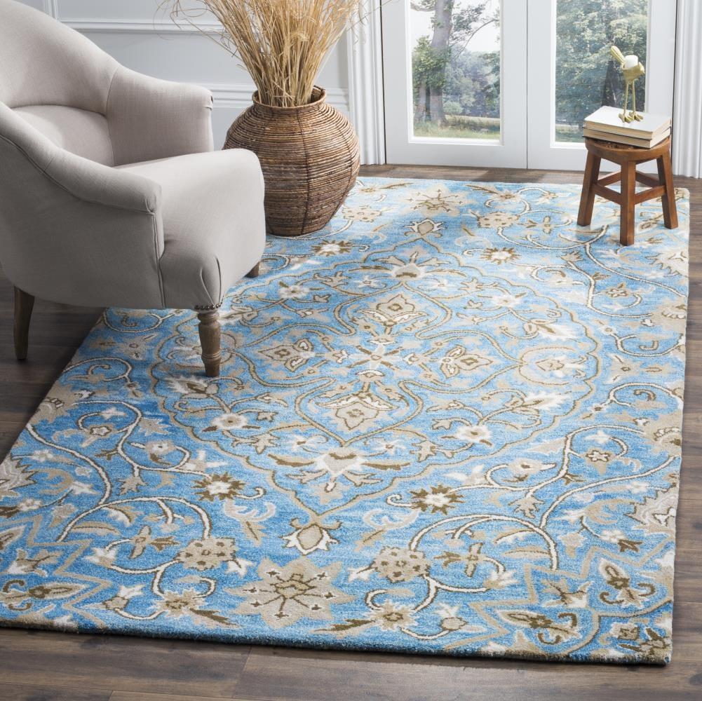 Bella BEL673 Hand Tufted Area Rug - Blue/Taupe - 5'x5' - Safavieh.