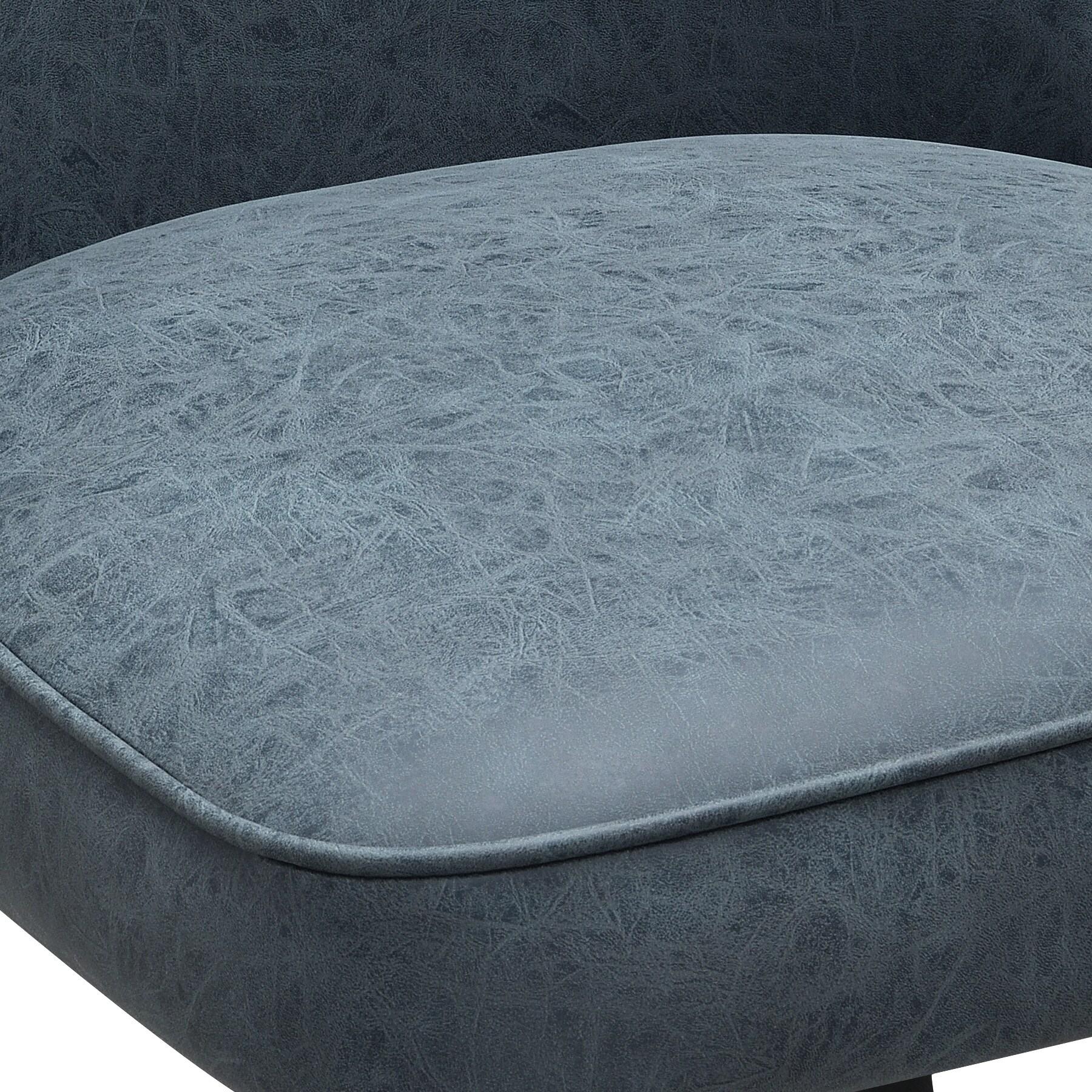 OSP Home Martel Faux Leather Swivel Chair with Black Legs in Navy