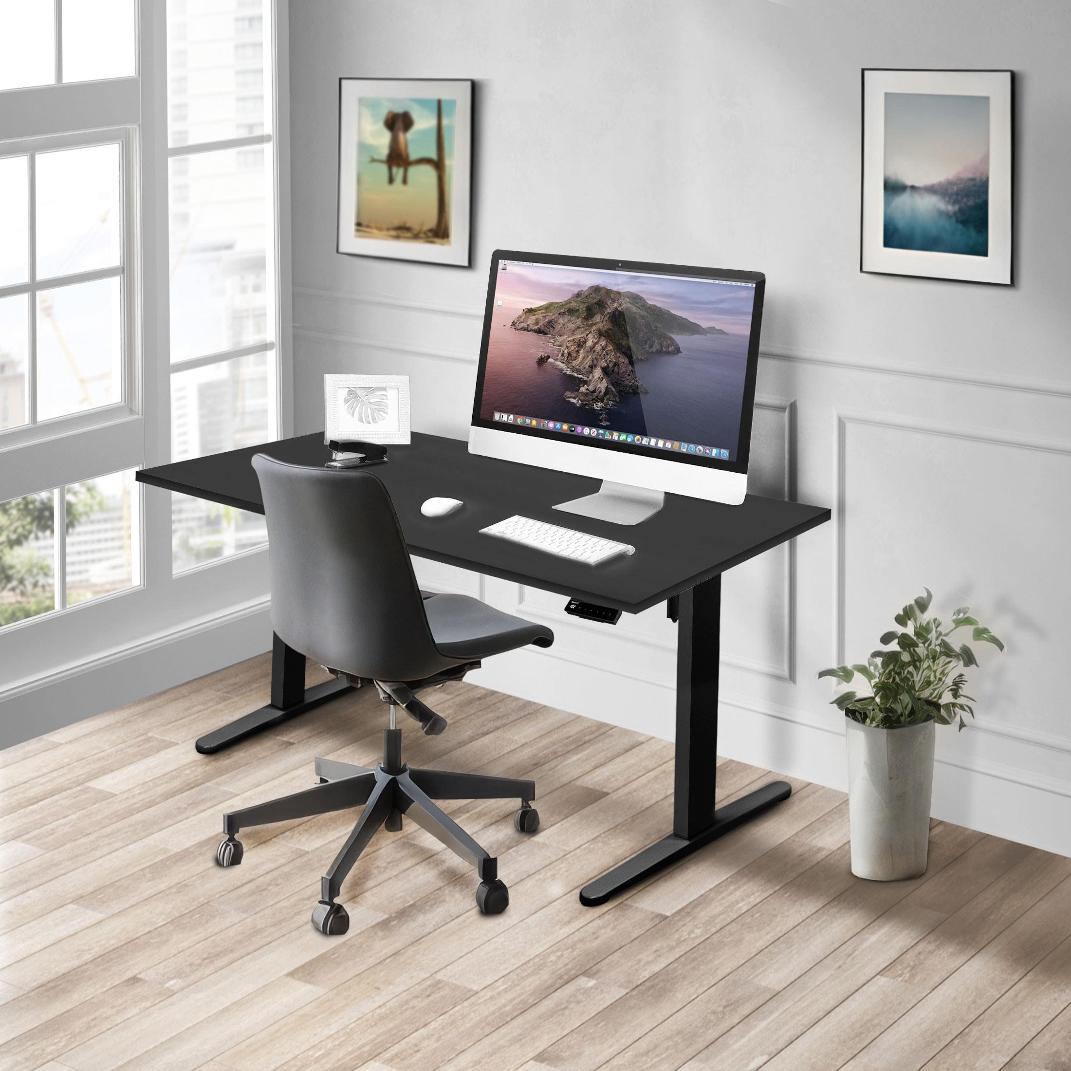 Mount-It! Height Adjustable Electric Sit-Stand Black Desk with Black Tabletop