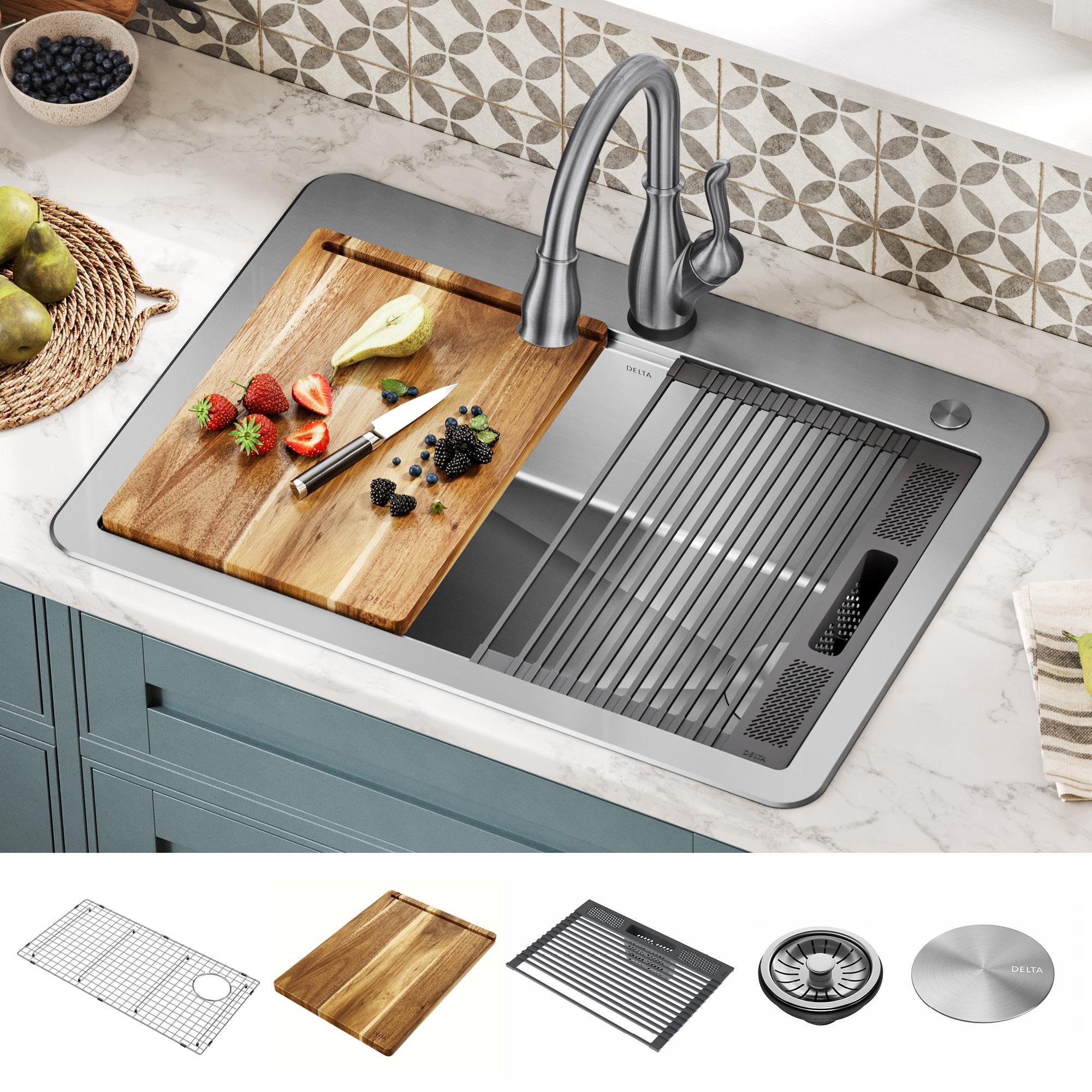 Delta Lorelai™ 30" L Workstation Kitchen Sink Drop-In Top Mount 16 Gauge Stainless Steel Single Bowl