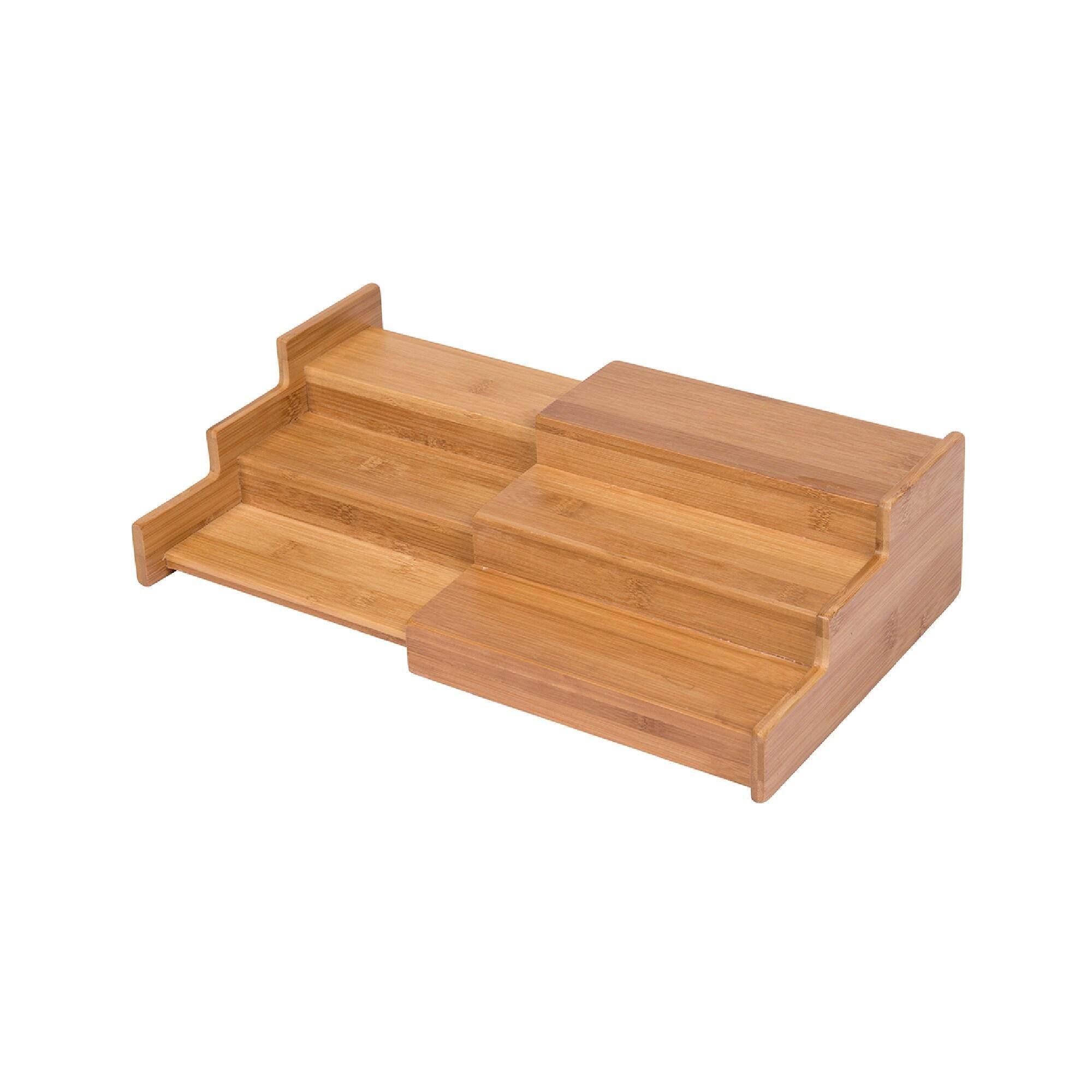 Trademark Innovations Bamboo Expandable 3-Tier Spice Rack and Cabinet Organizer, Natural, Small