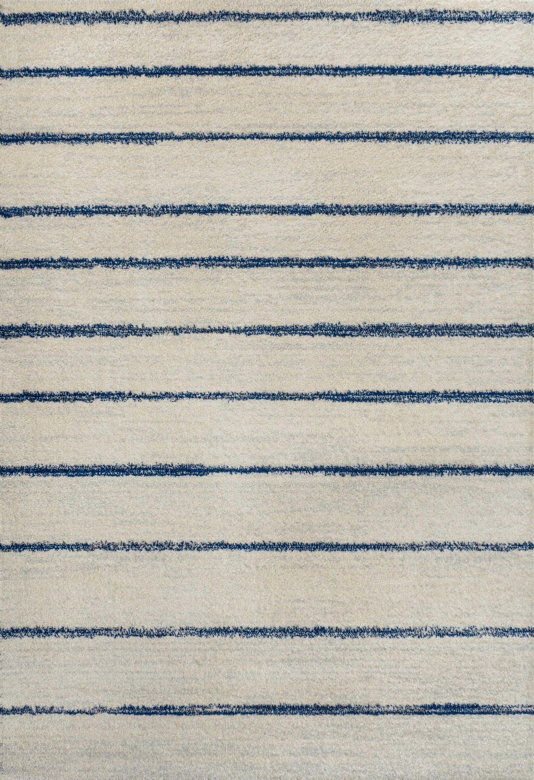 JONATHAN Y Williamsburg Minimalist Stripe Cream/Navy 4 ft. x 6 ft. Area Rug