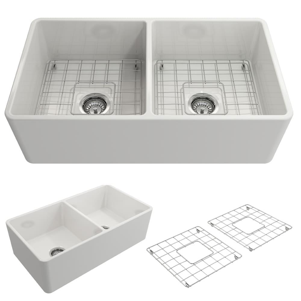 33'' L Farmhouse / Apron Double Bowl Fireclay Kitchen Sink