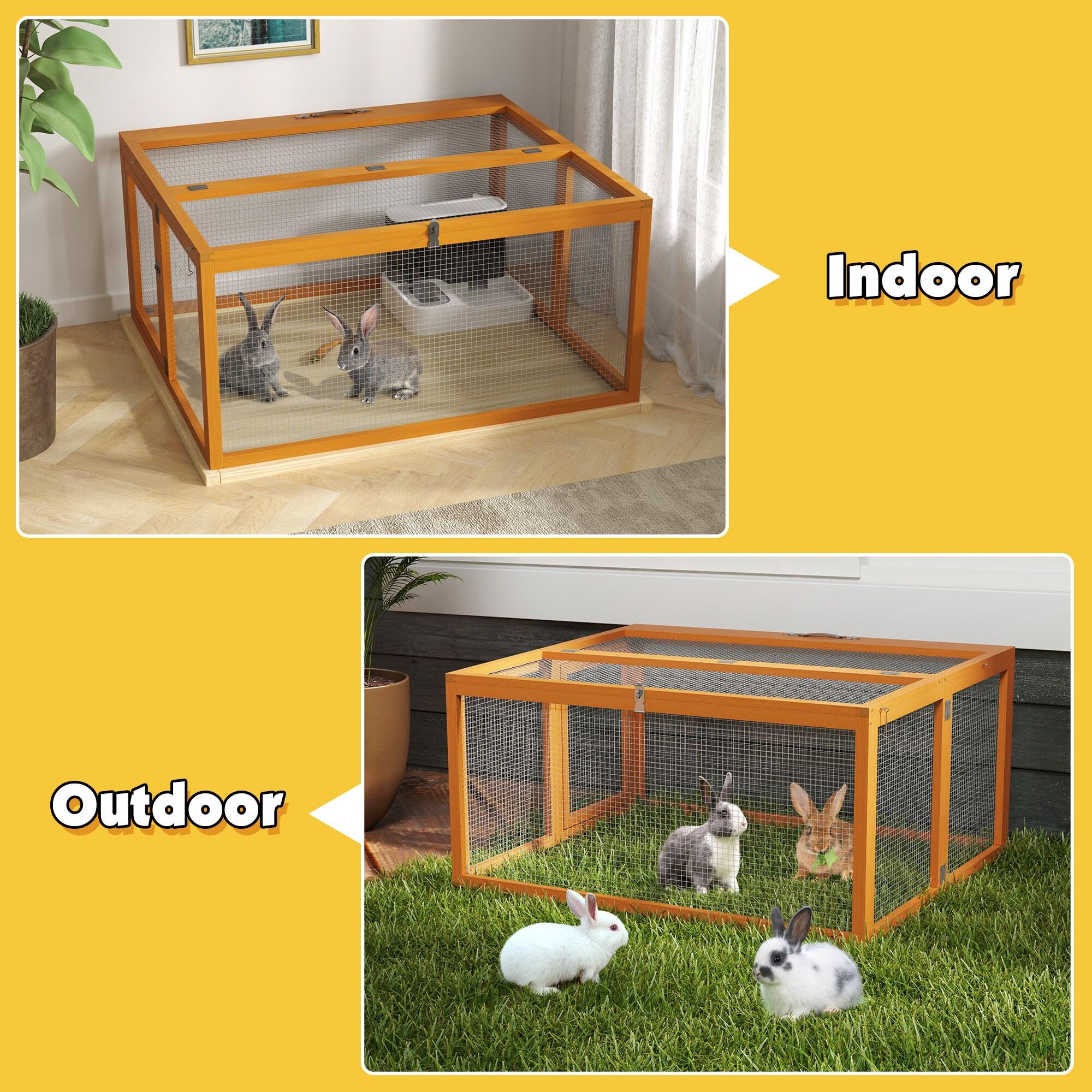 Coziwow Folding Chicken Coop, Wooden Rabbit Hutch for Small Animals with Roosting Bar, Orange