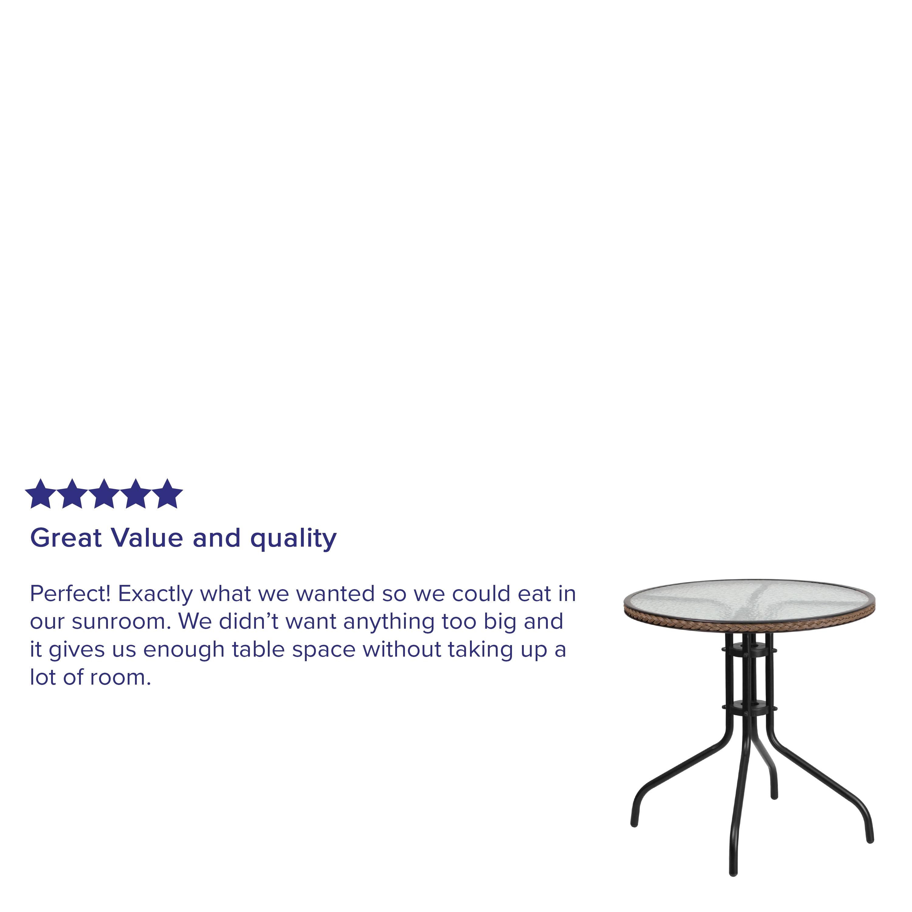 Flash Furniture 28'' Round Tempered Glass Metal Table with Dark Brown Rattan Edging