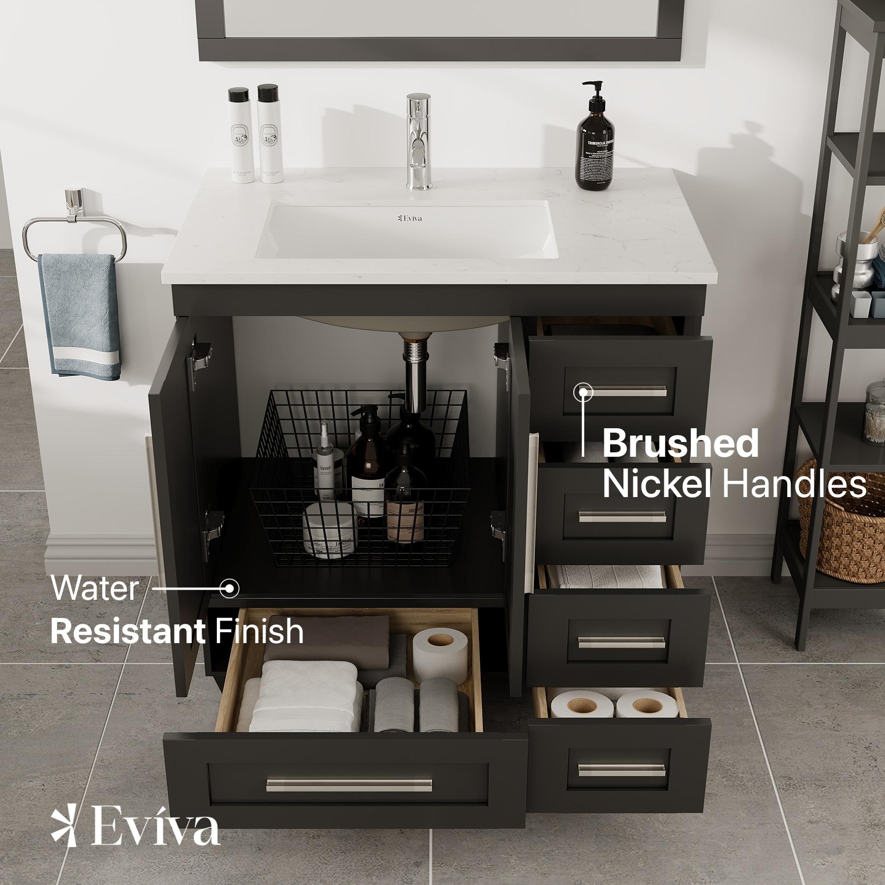 Eviva Loon 30"W x 22"D Espresso Bathroom Vanity with White Carrara Quartz Vanity Top and Rectangular Undermount Sink