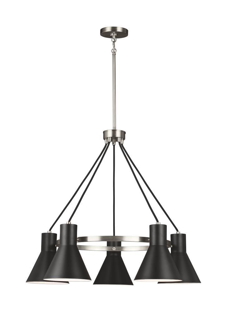 Towner 5-Light Brushed Nickel Accents Chandelier with LED Bulbs Black Shade