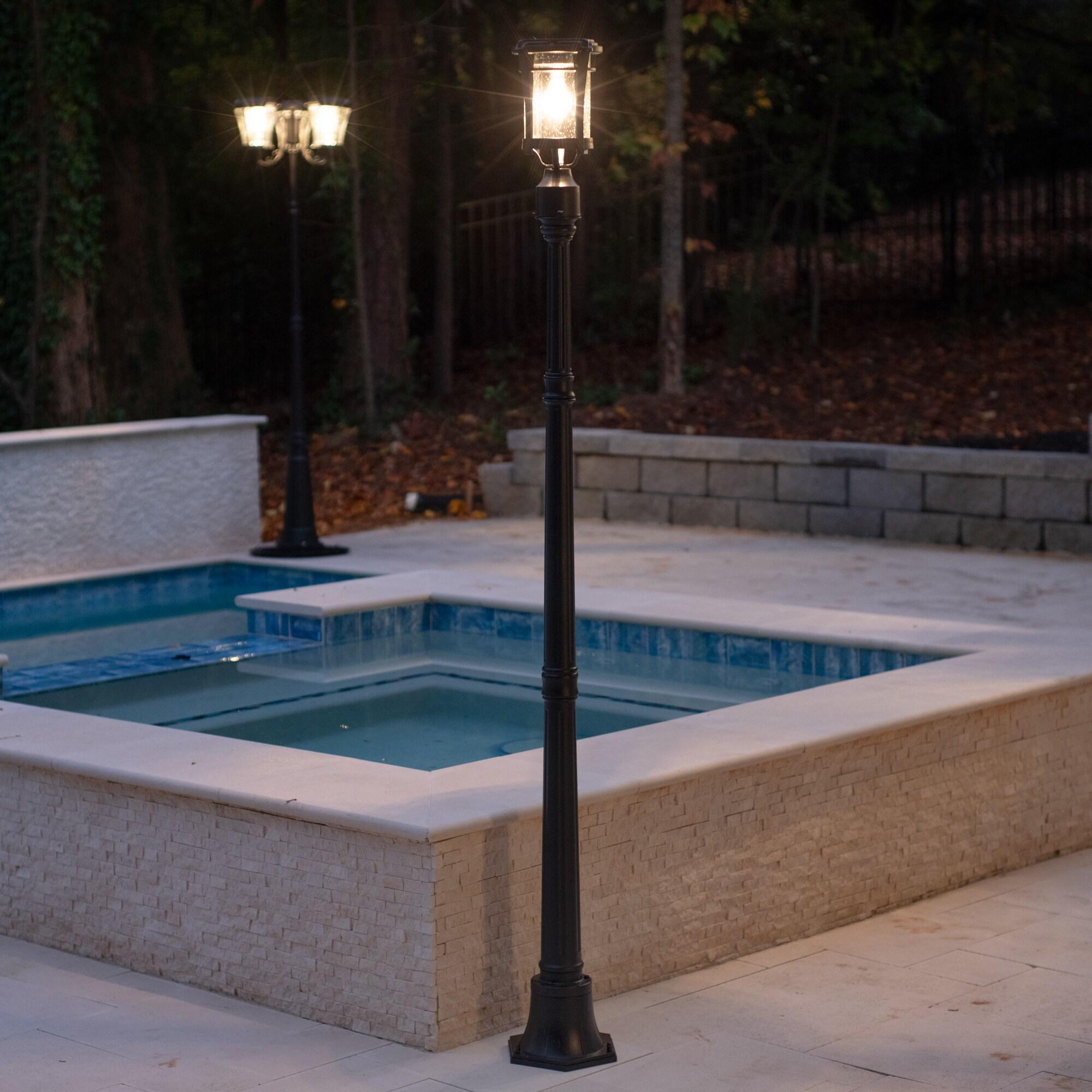 Eligia Black 1-Light 13" H Solar Powered Lantern Warm White Post Light with Pier and Wall