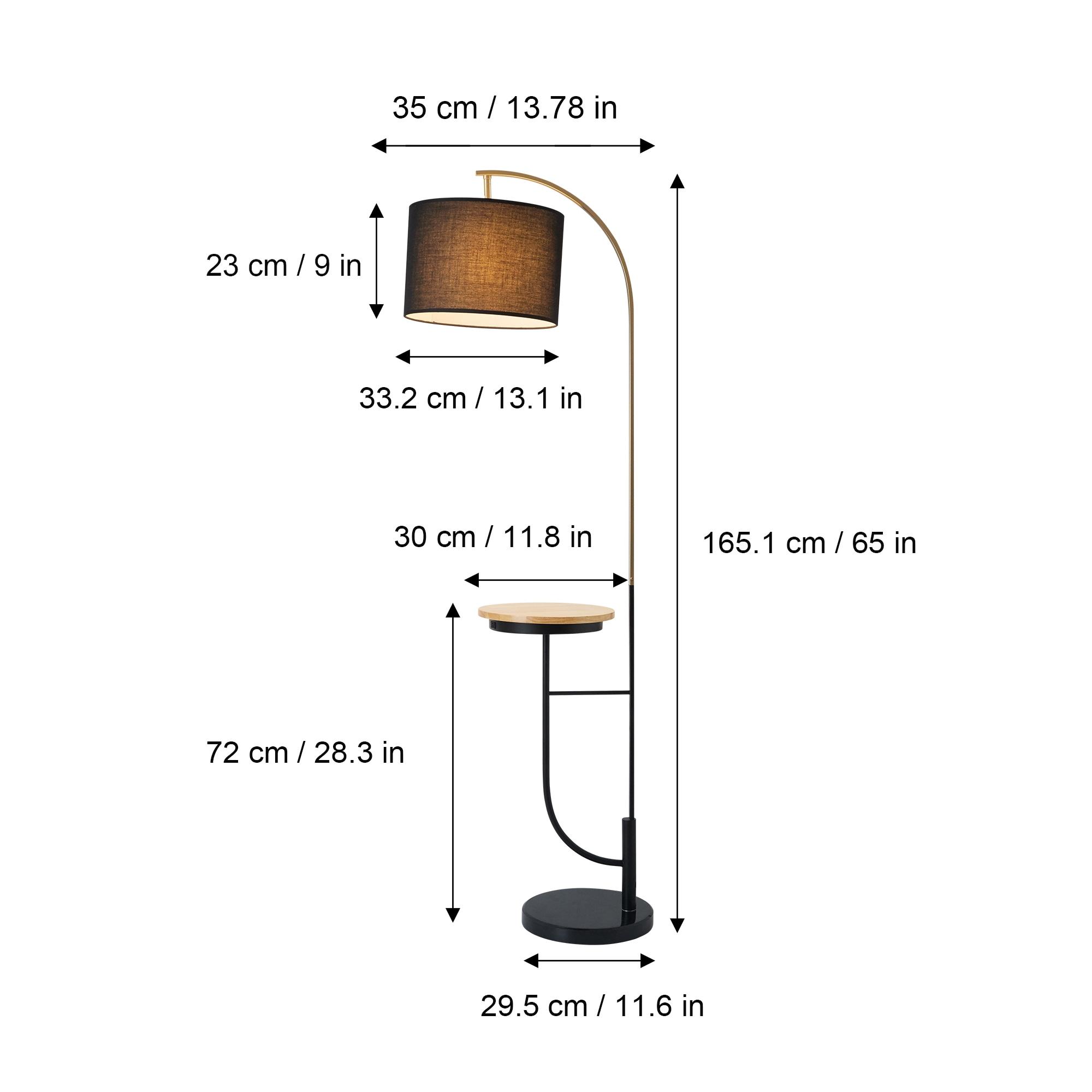 Teamson Home Floor Lamp USB Port & Wooden Table Black Modern Lighting VN-L00071B