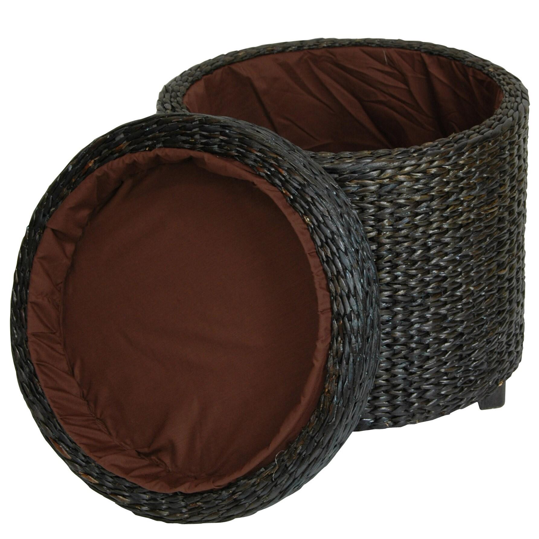 Oriental Furniture Rush Grass Storage Footstool, Storage box, ottoman, 17.5" Diameter x 17" H, Rush Grass, Stool