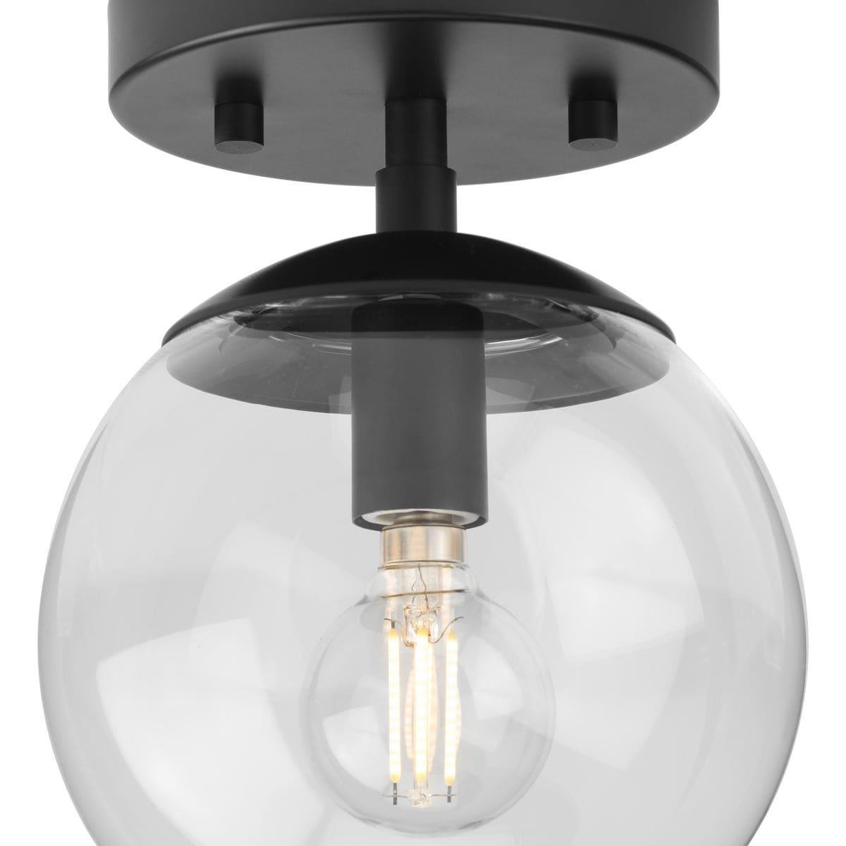 Progress Lighting Atwell 1-Light Flush Mount Ceiling Light in Matte Black with Clear Glass Globe Shade