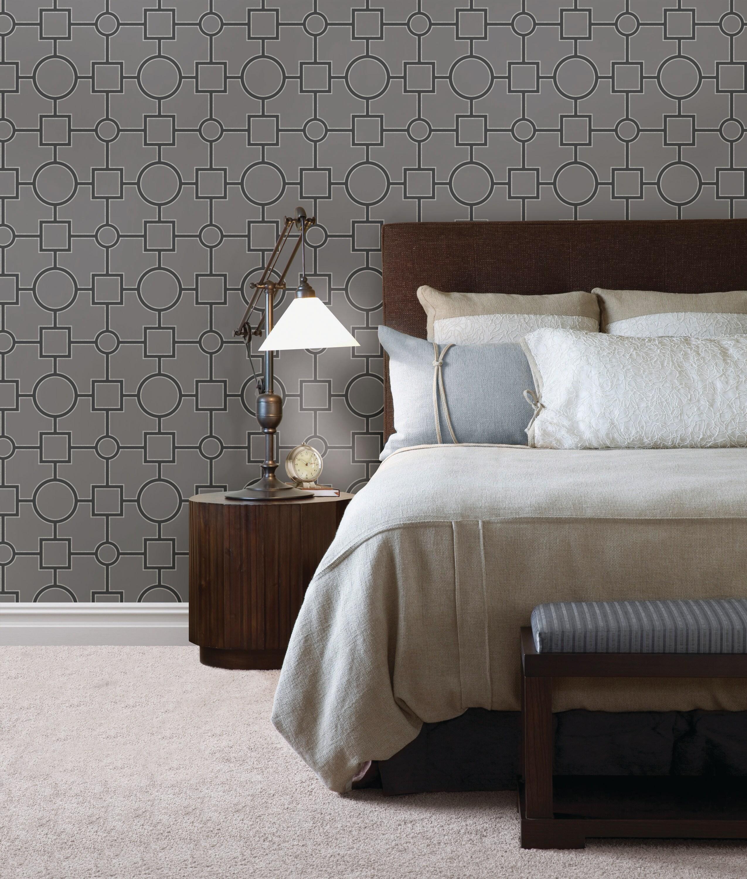 Brewster Matrix Black Geometric Wallpaper, 20.5-in by 33-ft, 56.4 sq. ft