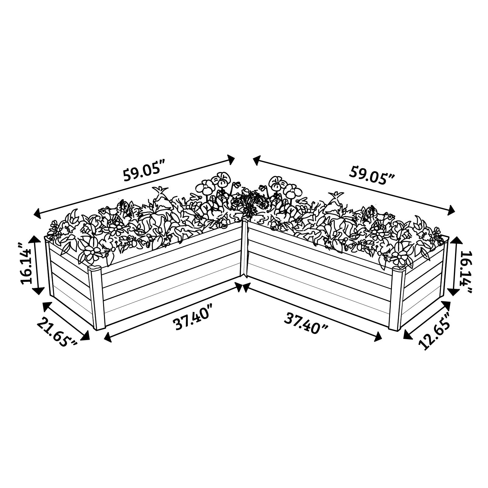 Surfmist White L-Shaped Galvanized Steel Raised Garden Bed