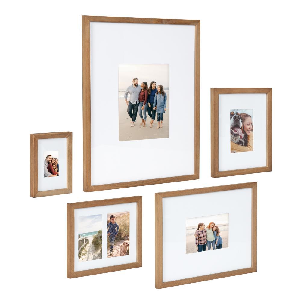 Kate and Laurel Gallery Transitional Frame Set, Set of 5, Rustic Brown, Sophisticated Picture Frame Collage With Multiple Sizes Included