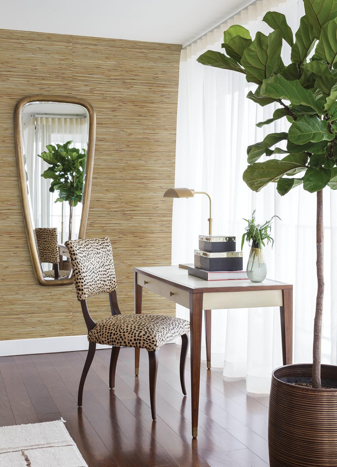 Neutral Brown Grasscloth Textured Wallpaper Roll