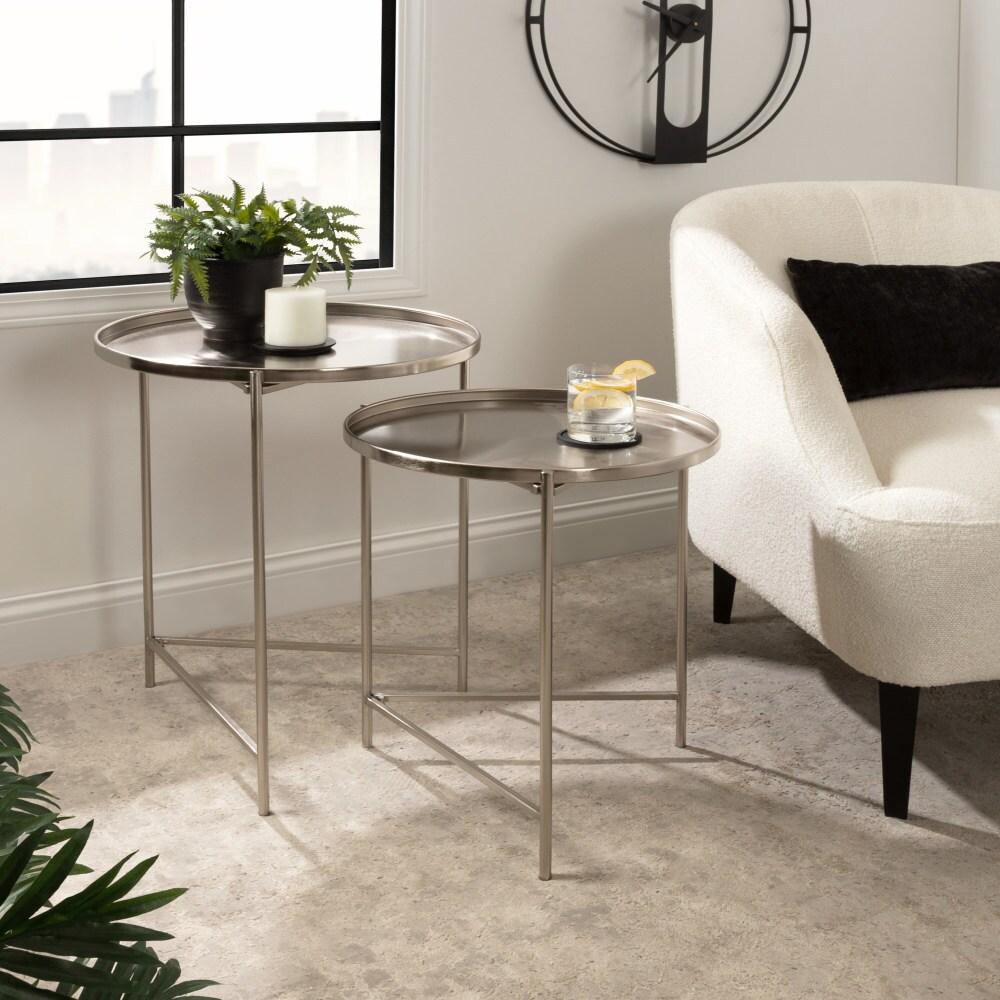 Kate and Laurel Ulani Round Metal Nesting Table, 2 Piece, Silver