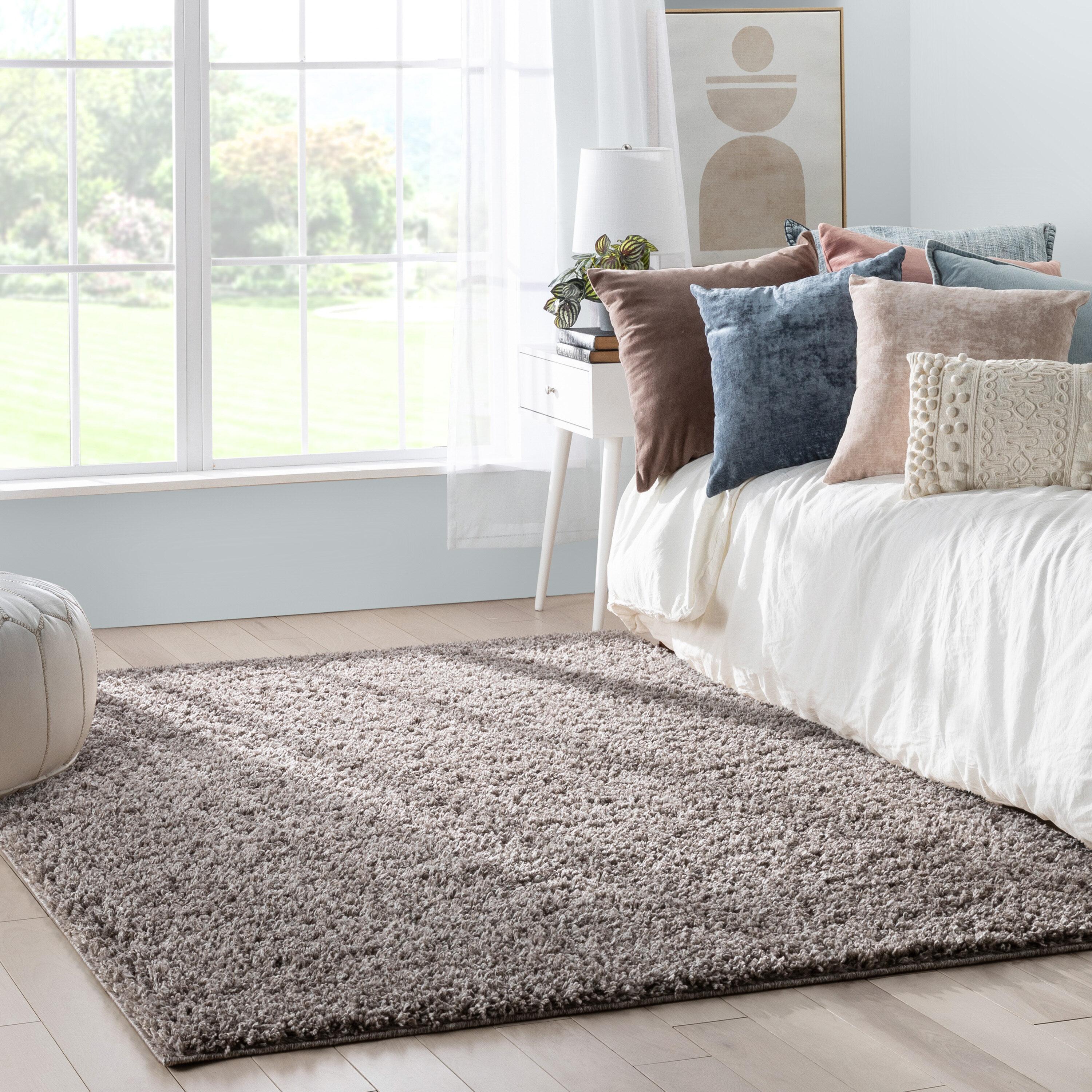 Berte Modern Solid Beige/Grey Textured Shag Rug