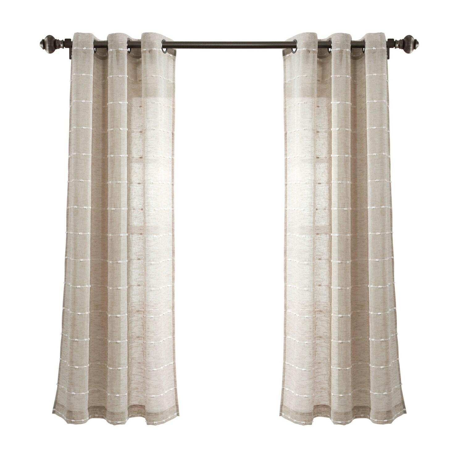 Set of 2 (63"x38") Farmhouse Textured Grommet Sheer Window Curtain Panels Tan - Lush Décor: Light Filtering, OEKO-TEX Certified