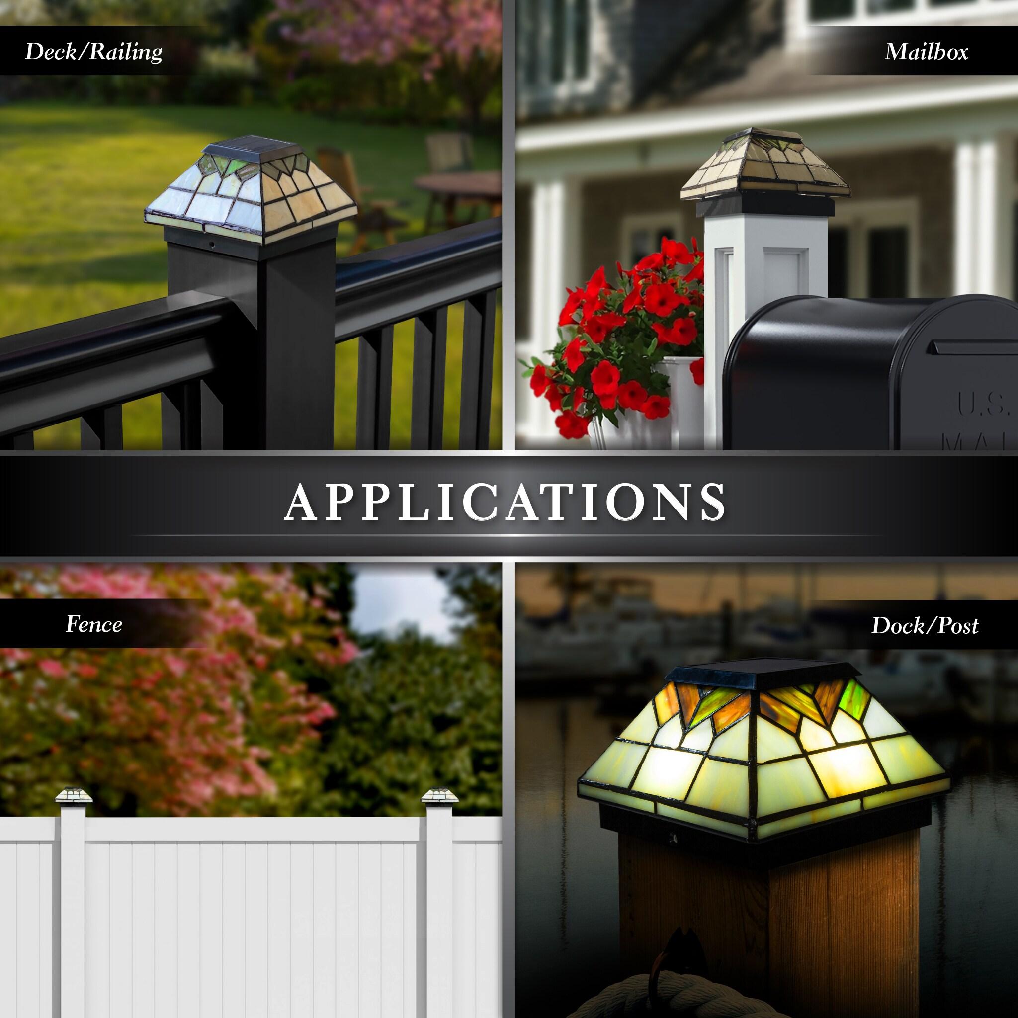 Classy Caps Real Stained Glass Low Voltage Integrated LED Glass Fence Post Cap Light 5 In. X 5 In. with Base Adapter Included