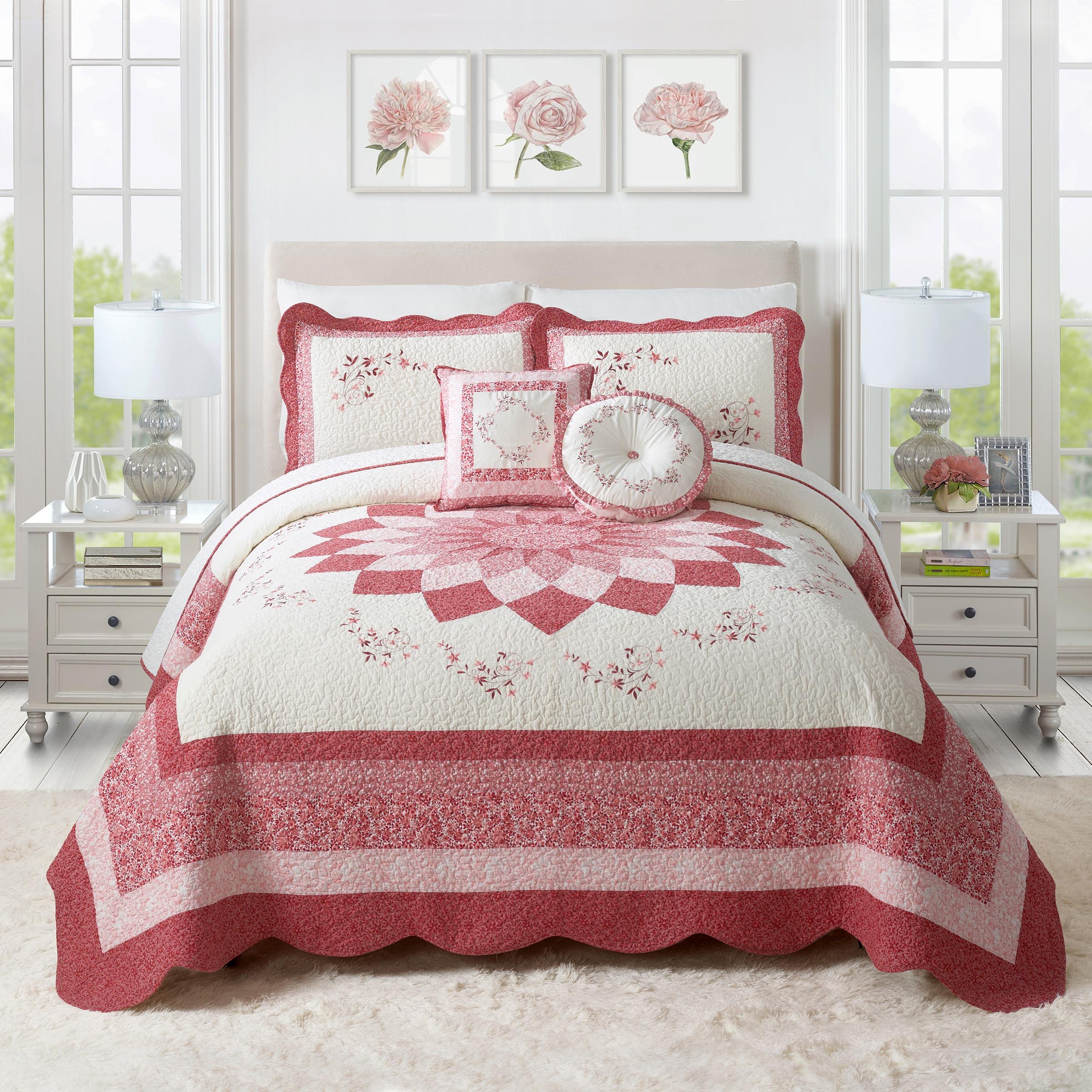 Caroline Floral Embroidered Single Bedspread/Coverlet