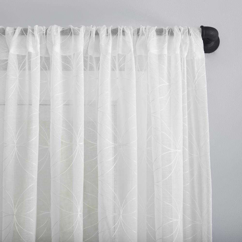 63"x50" Tamaryn Embroidered Trellis Sheer Rod Pocket Curtain Panel White - No. 918: Modern Polyester Curtains
