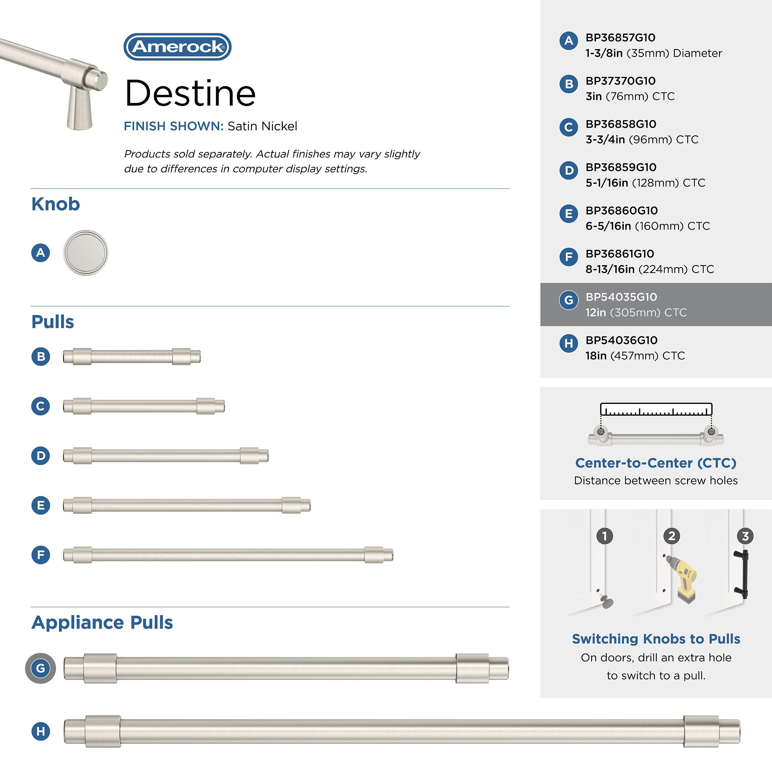 Amerock Destine 12 inch (305mm) Center-to-Center Satin Nickel Appliance Pull