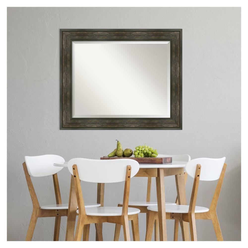 34" x 28" Non-Beveled Rail Rustic Char Wall Mirror - Amanti Art: Rectangle, Polystyrene Frame, Wall Mounted
