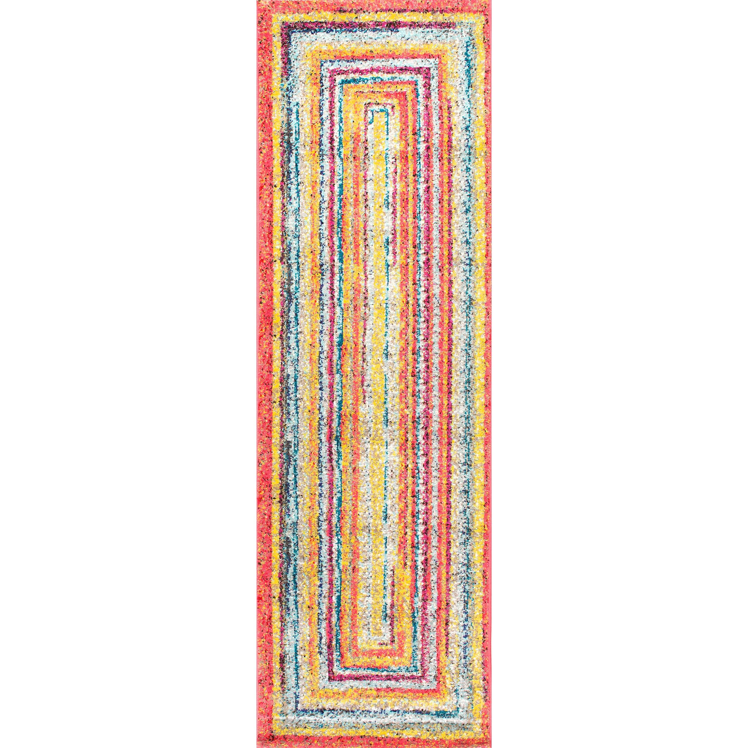 2'6"x10' Hargis Labyrinth Runner Rug Yellow - nuLOOM: Geometric Vintage Indoor Runner, Low Pile, Polypropylene