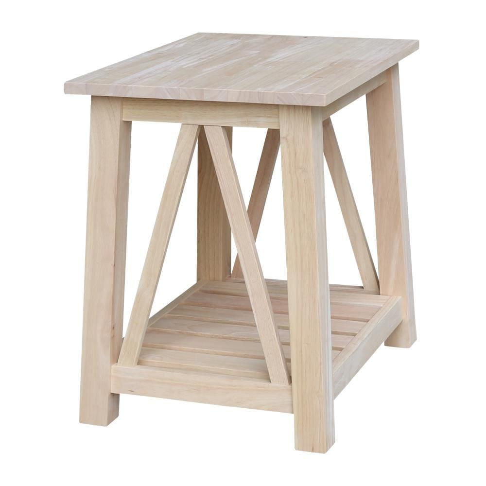 Surrey Solid Wood End Table with Shelf - Unfinished