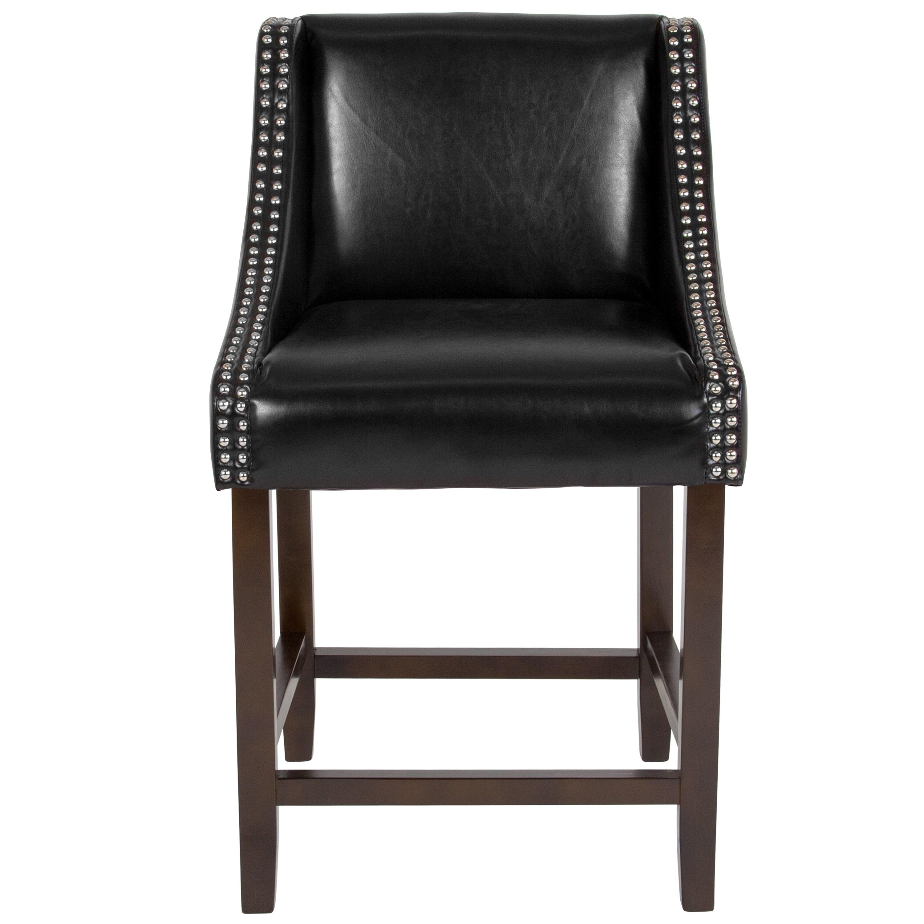 Flash Furniture Carmel Series 24" High Transitional Walnut Counter Height Stool with Nail Trim in Black LeatherSoft