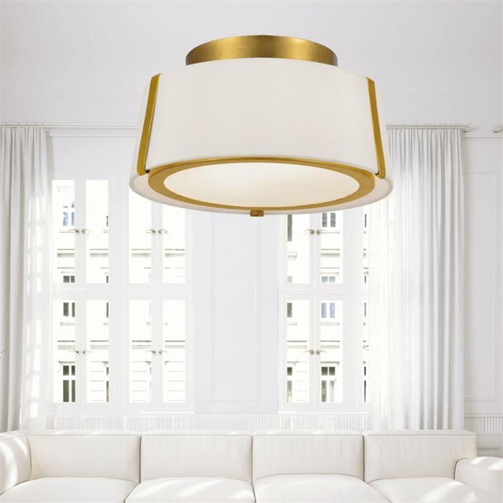 Antique Gold and White Silk Drum LED Ceiling Light
