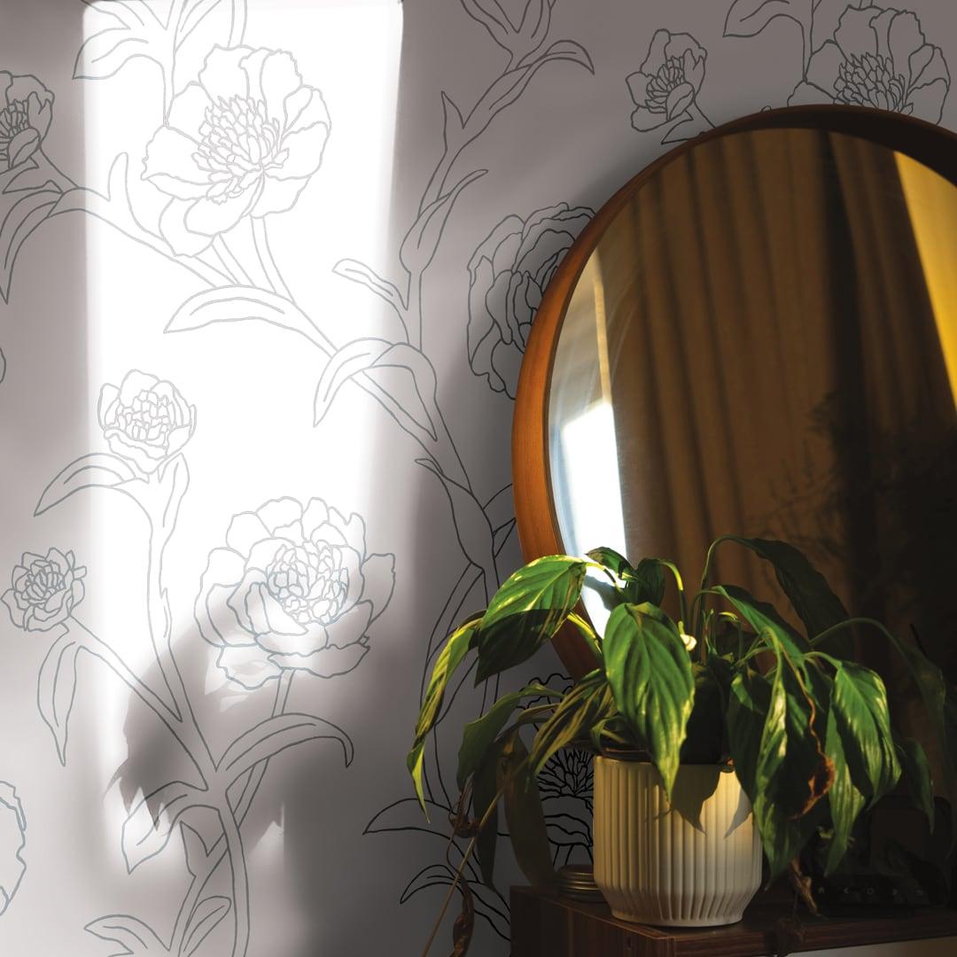 Tempaper & Co. Peonies Removable Peel and Stick Wallpaper, Black and White Floral, 56 sq. ft.: Vinyl Self-Adhesive Botanical Decor