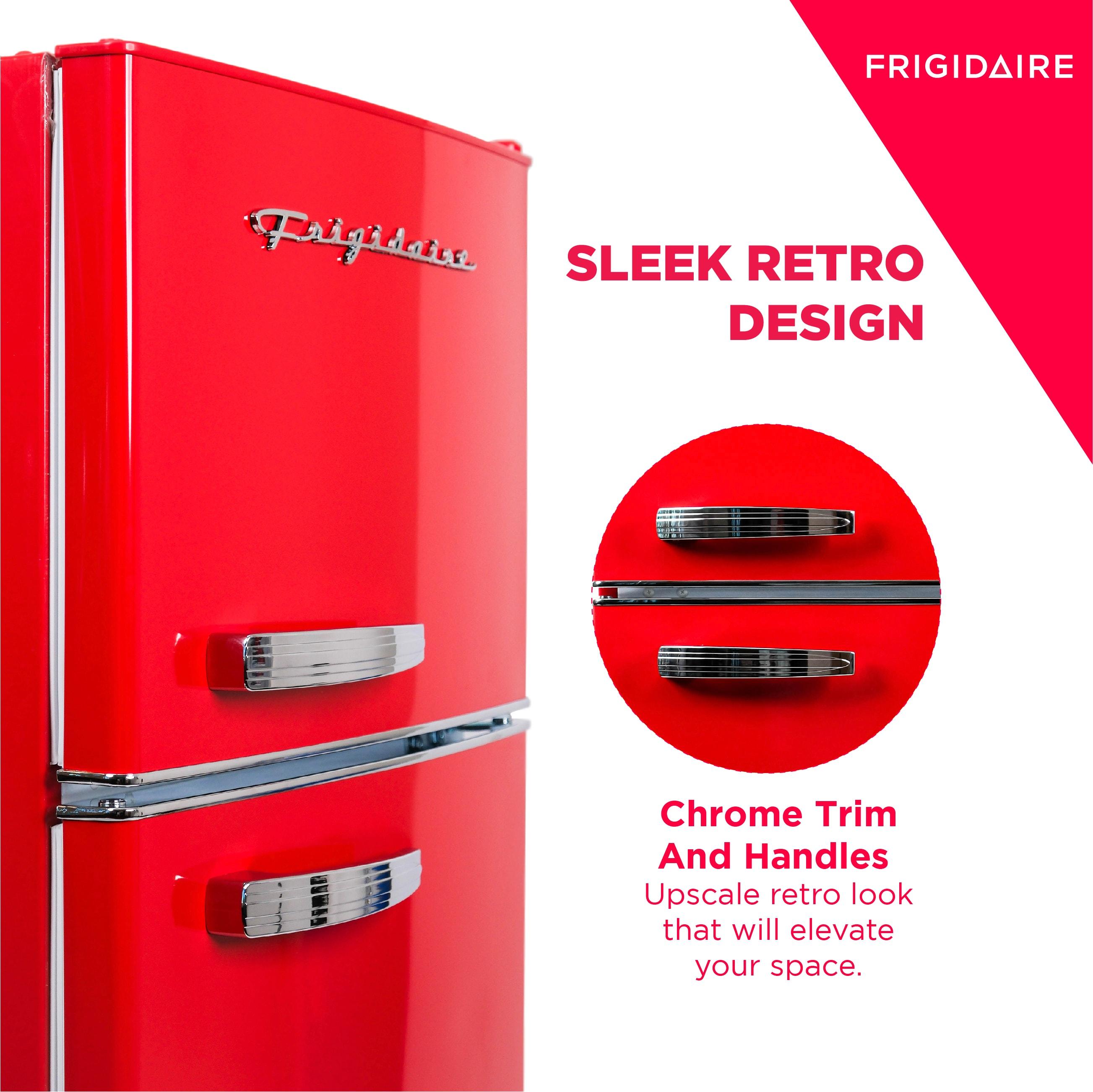 Frigidaire 7.5 cu ft Retro Freestanding Mini Refrigerator with Chrome Handle Red: ETL Listed, 2 Glass Shelves, 1-Year Warranty