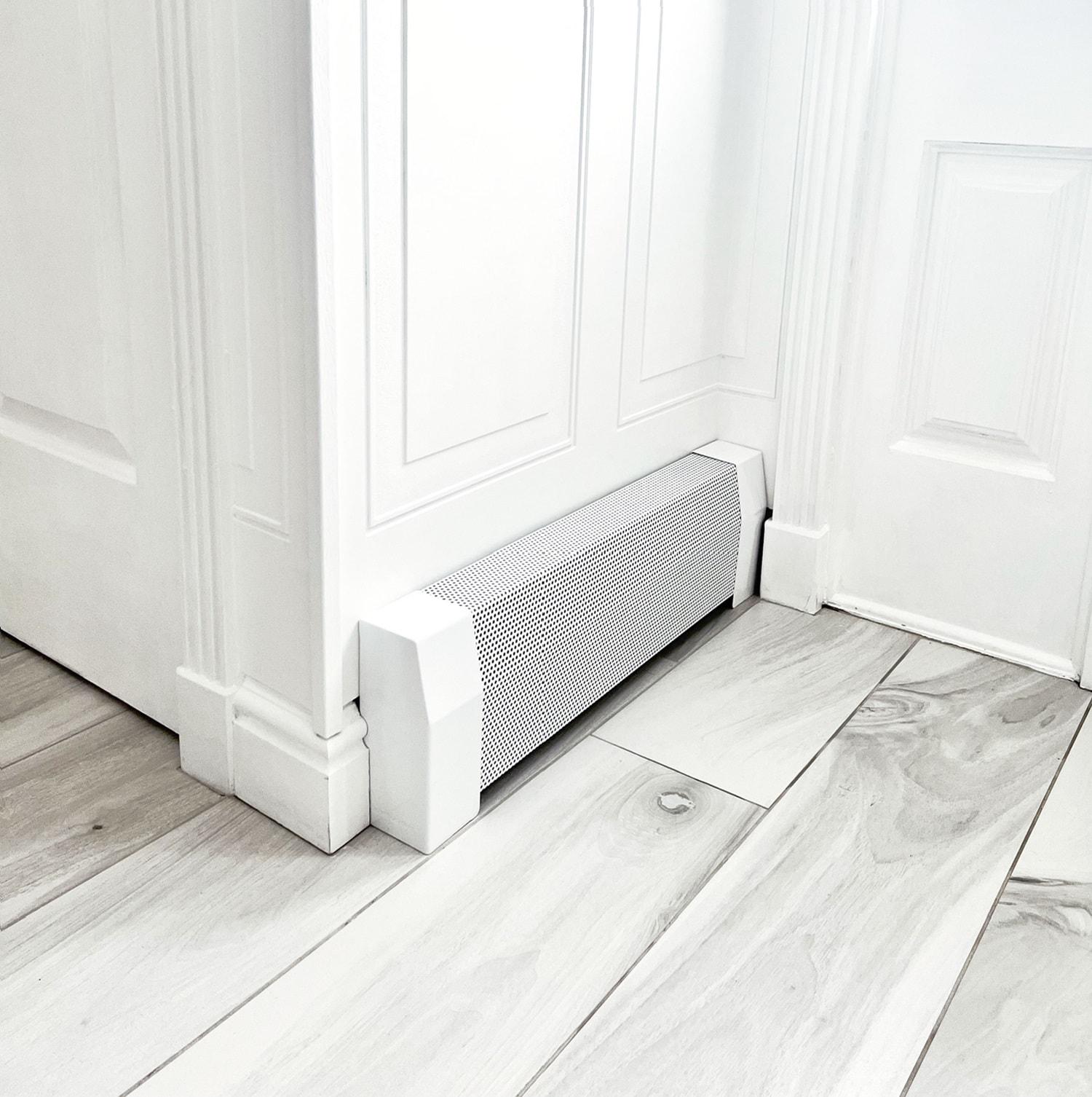 Baseboarders Baseboarders Premium Steel Easy Slip-On Baseboard Heater Cover Endcap Zero Clearance - White