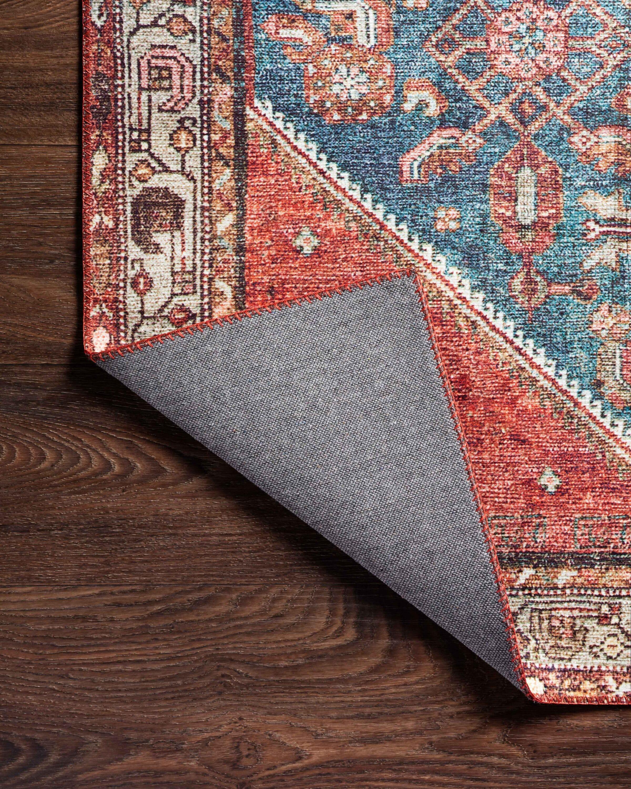Blue and Clay Vintage Distressed Polyester Accent Rug
