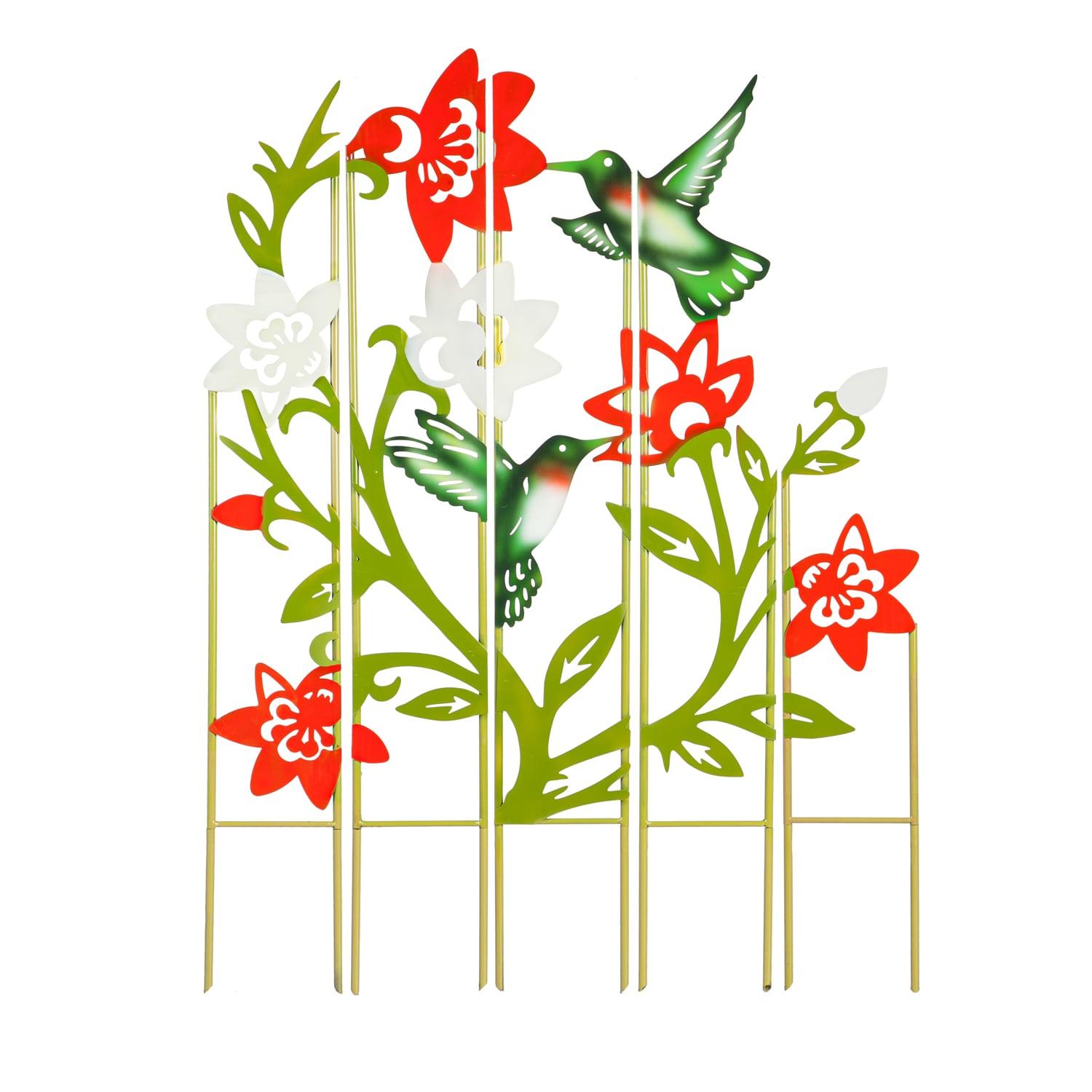 Evergreen 34 in. x 25 in. Metal 5 Panel Garden Stake, Hummingbird