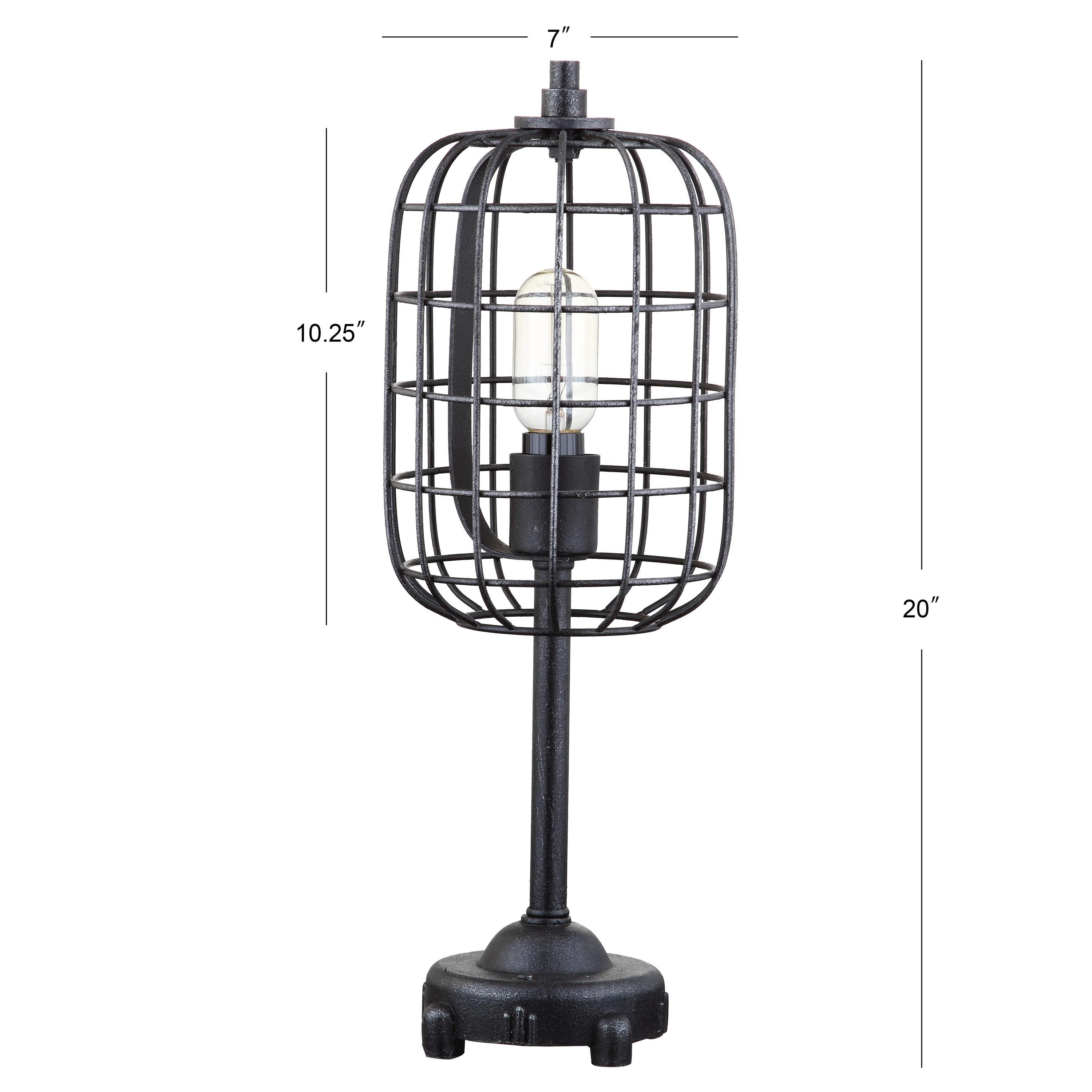 Edison Black Industrial Steel Table Lamp with Cage Shade