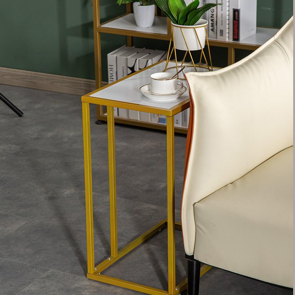 Ktaxon Accent C Table, Modern Sofa Side End Table for Living Room, White Marble Tabletop, Gold