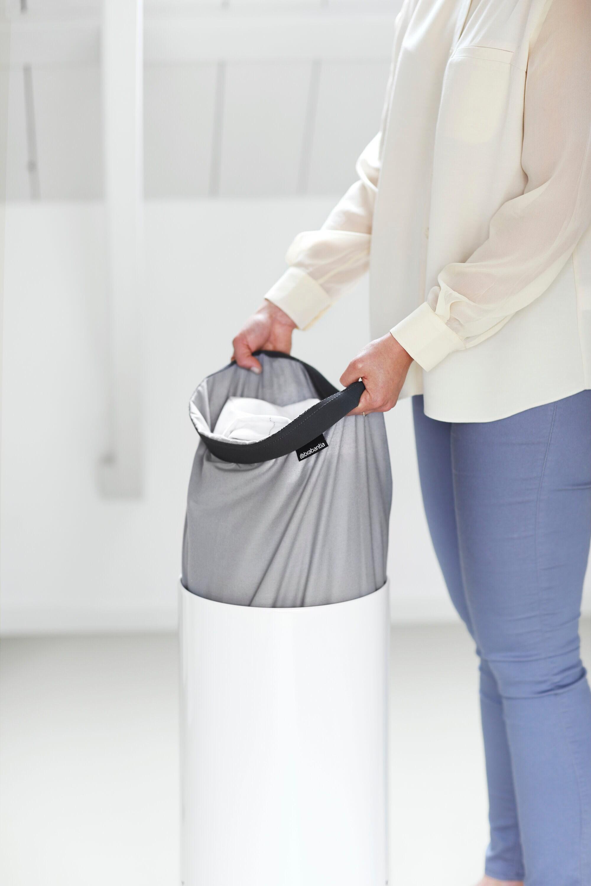 White Steel Upright Laundry Hamper with Cork Lid