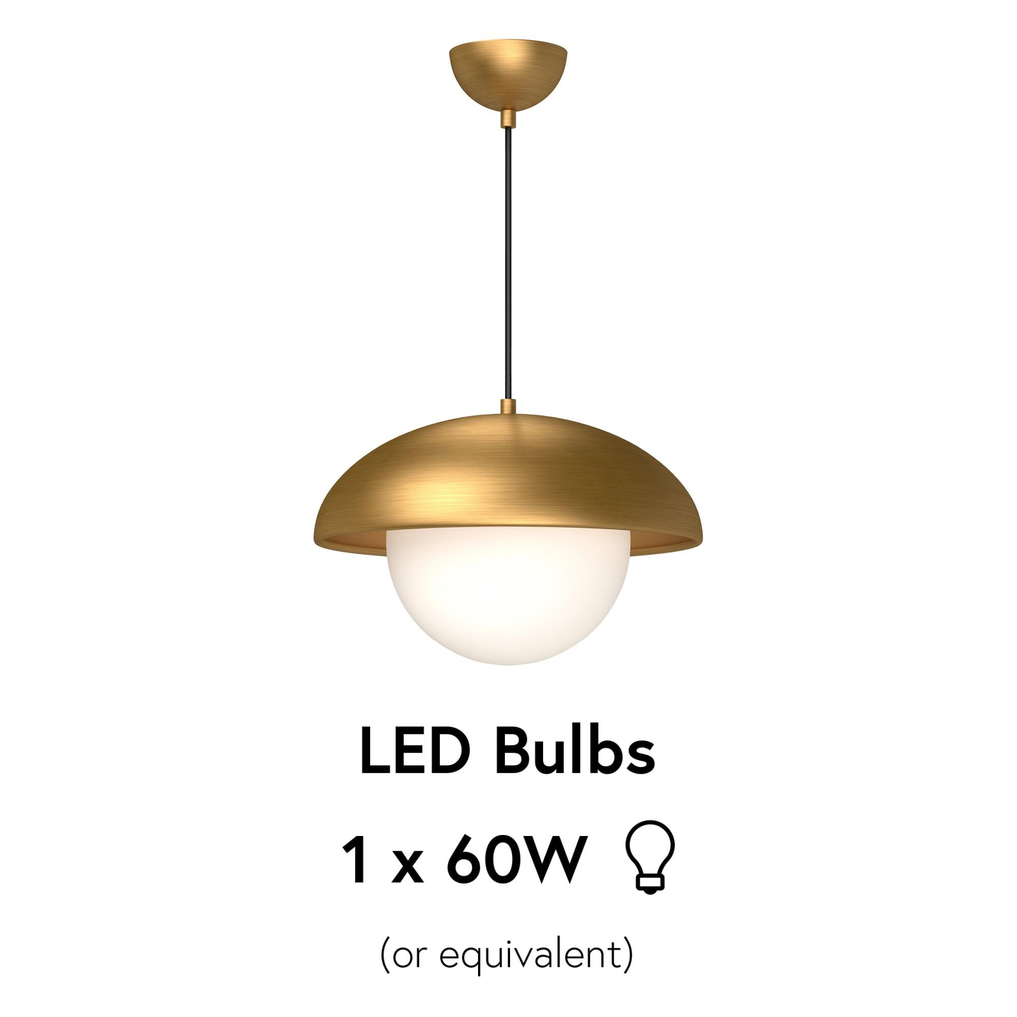 Rubio 16'' Matte Black and Aged Gold Bowl Pendant with Opal Matte Glass