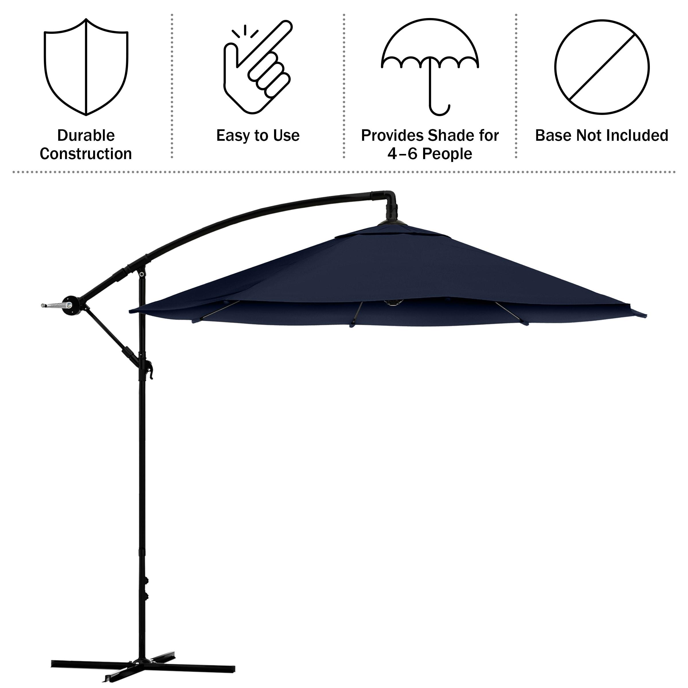 Pure Garden 10' Octagon Outdoor Patio Cantilever Umbrella Navy Blue: Weather-Resistant, Crank Lift, No Tilt